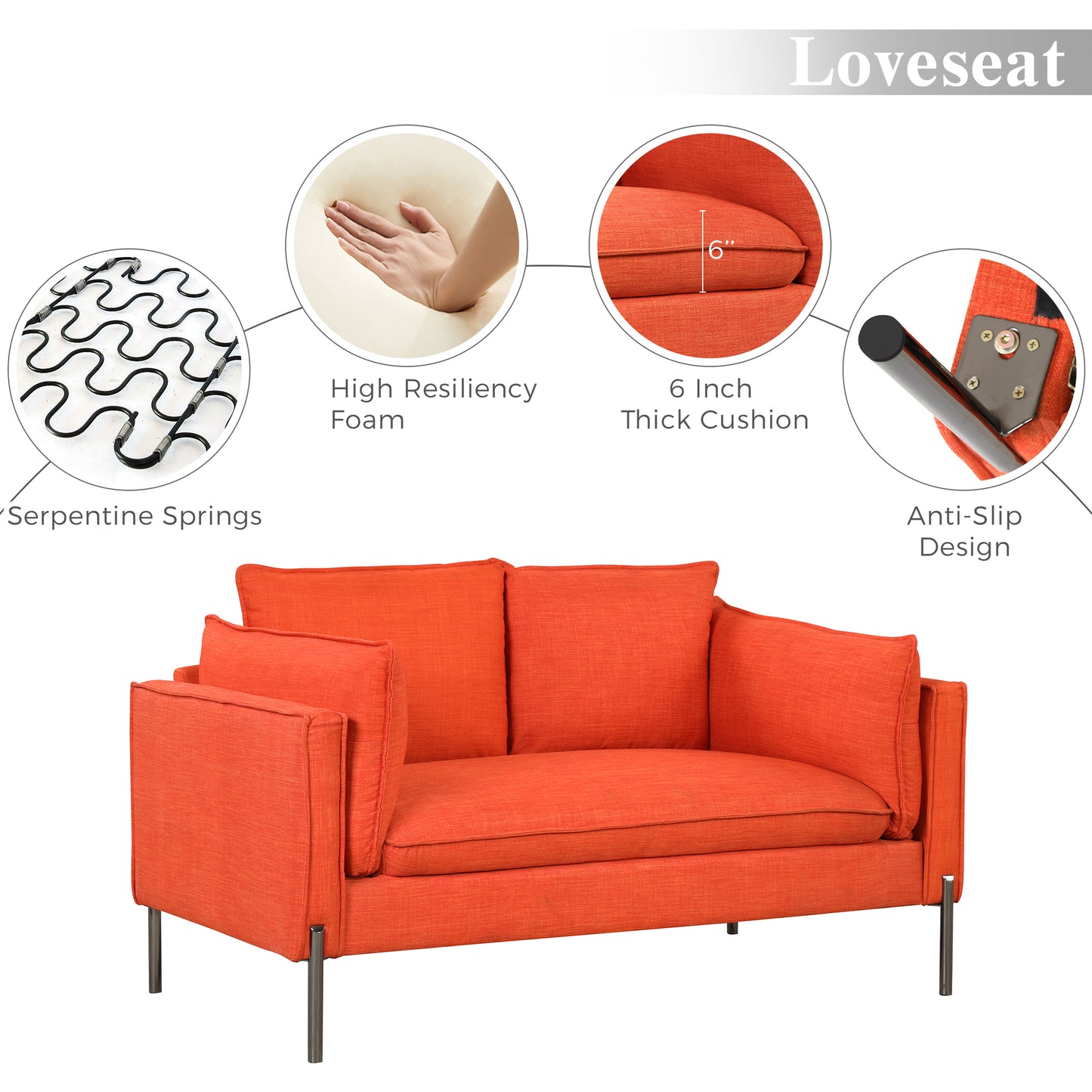 56 Compact Modern Style Sofa Linen Fabric Loveseat for Small Spaces