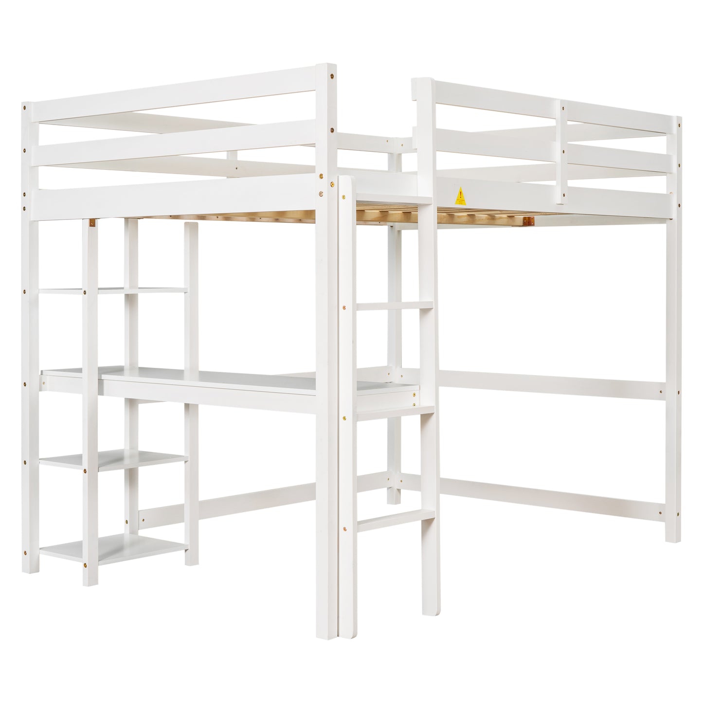 Full Loft Bed with Desk and Shelves,White