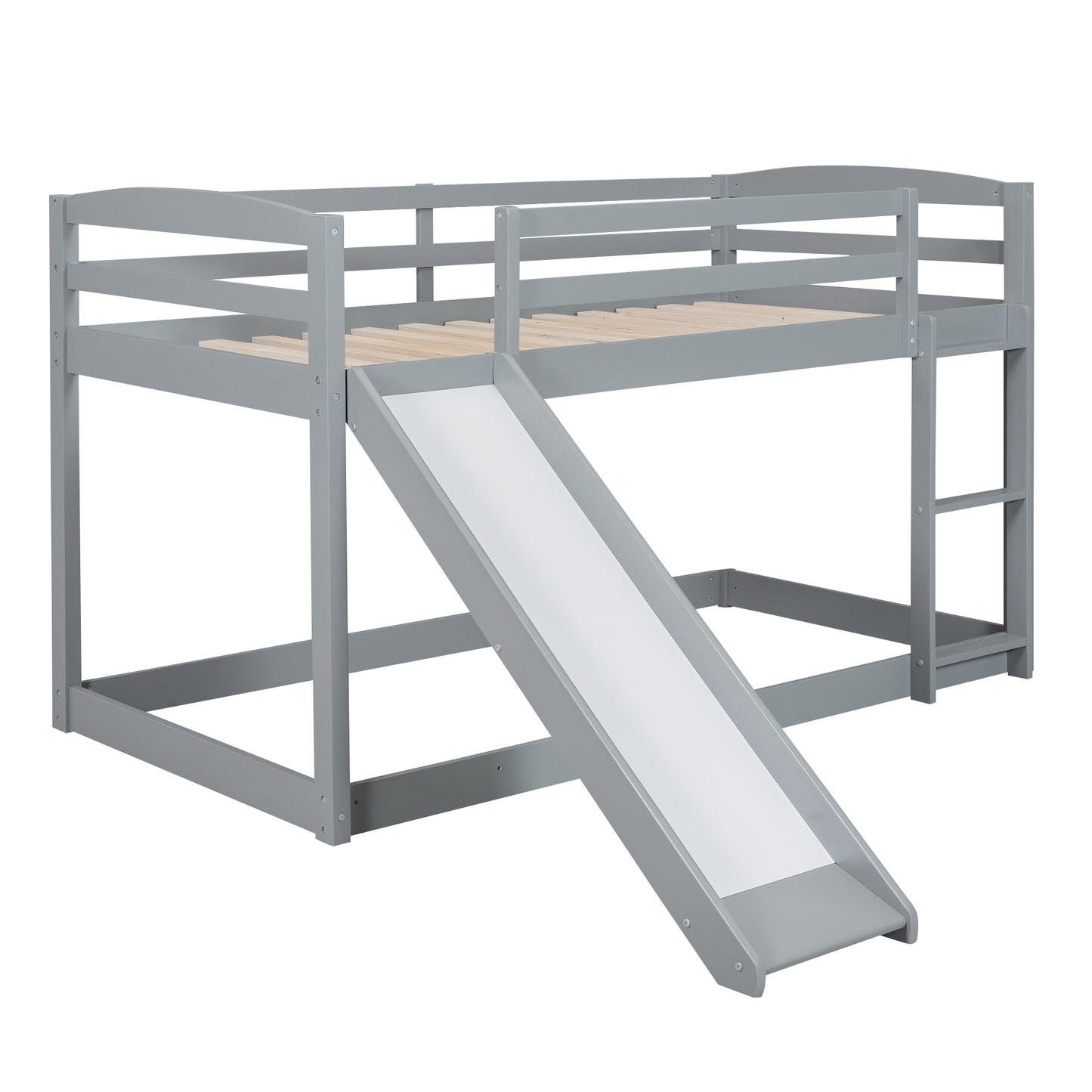 Convertible Gray Twin Bunk Bed with Slide, Ladder, and Playful Design