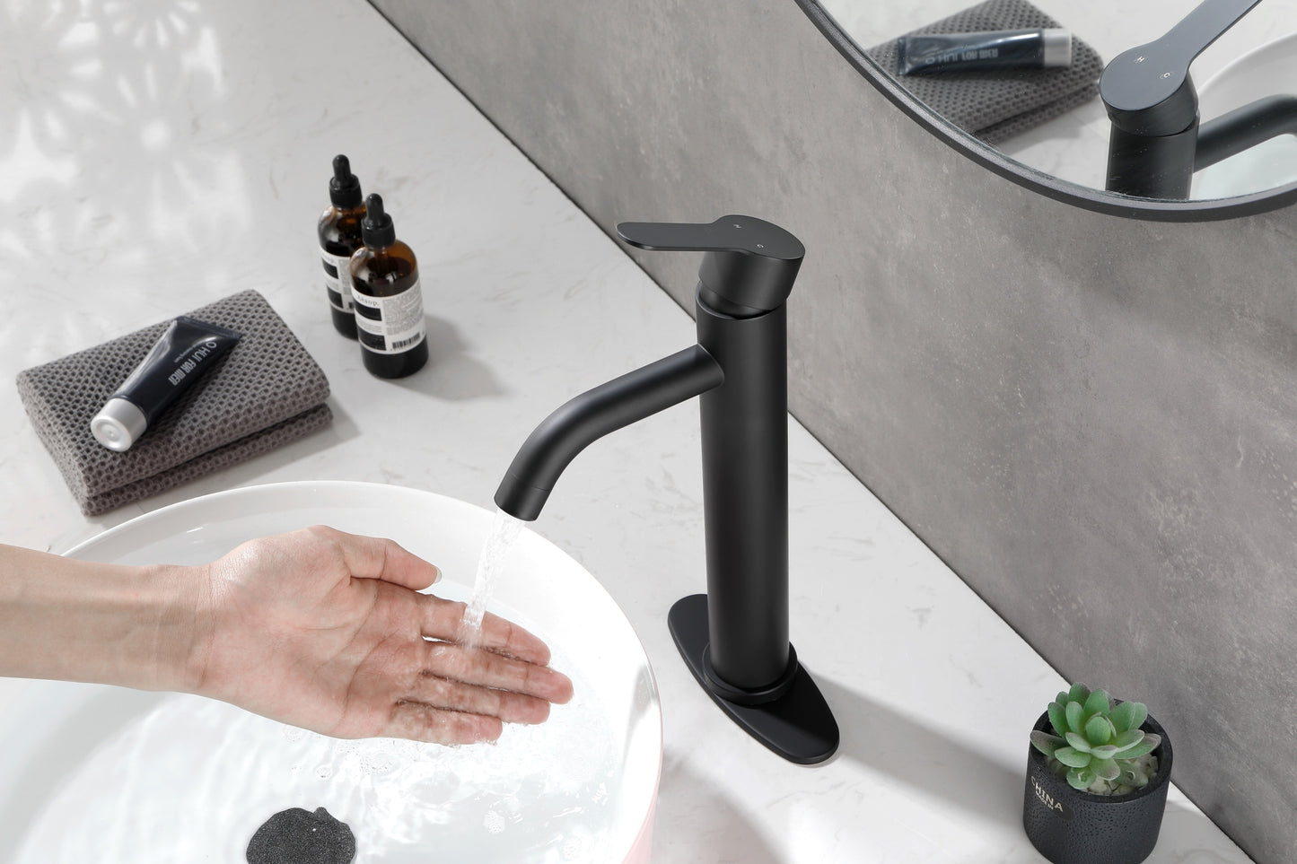 Modern Matte Black Waterfall Spout Bathroom Faucet