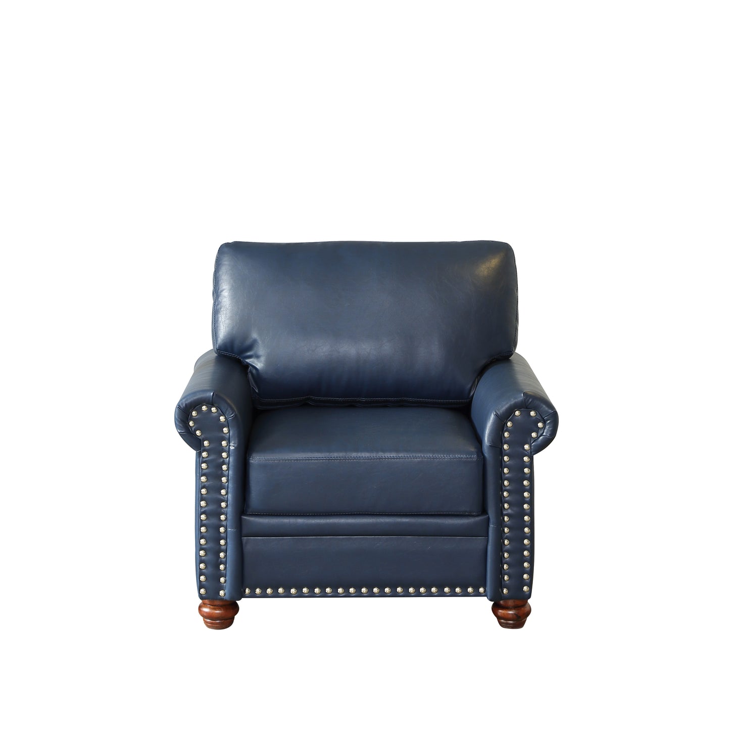 Living Room Sofa Single Seat Chair with Wood Leg Navy Blue Faux Leather