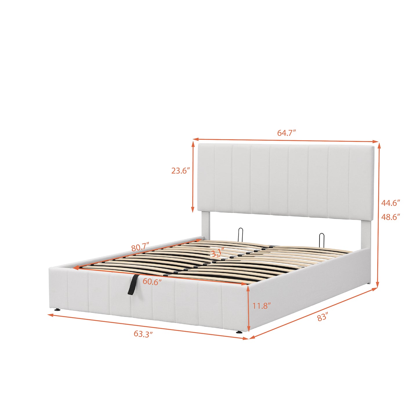 Queen size Upholstered Platform bed with a Hydraulic Storage System - White