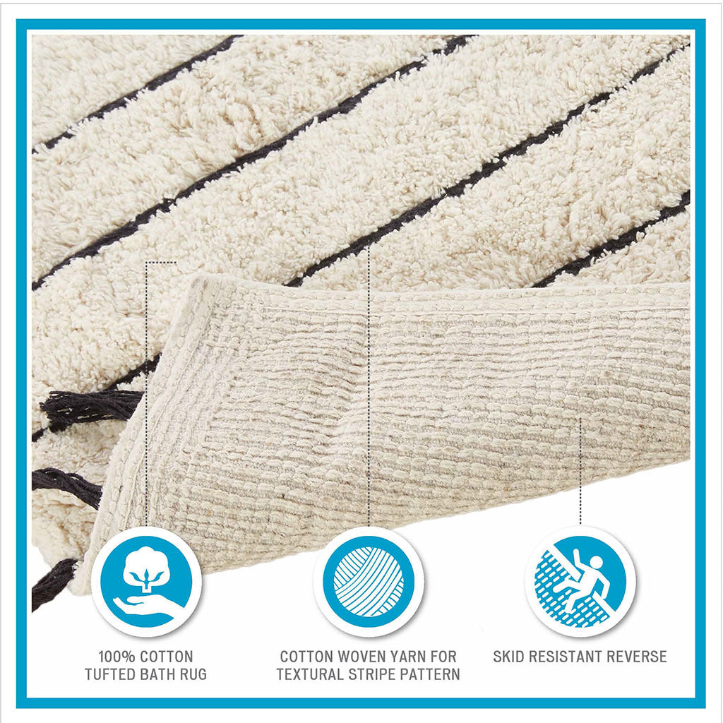 Striped Cotton Bath Mat with Tassel Detail