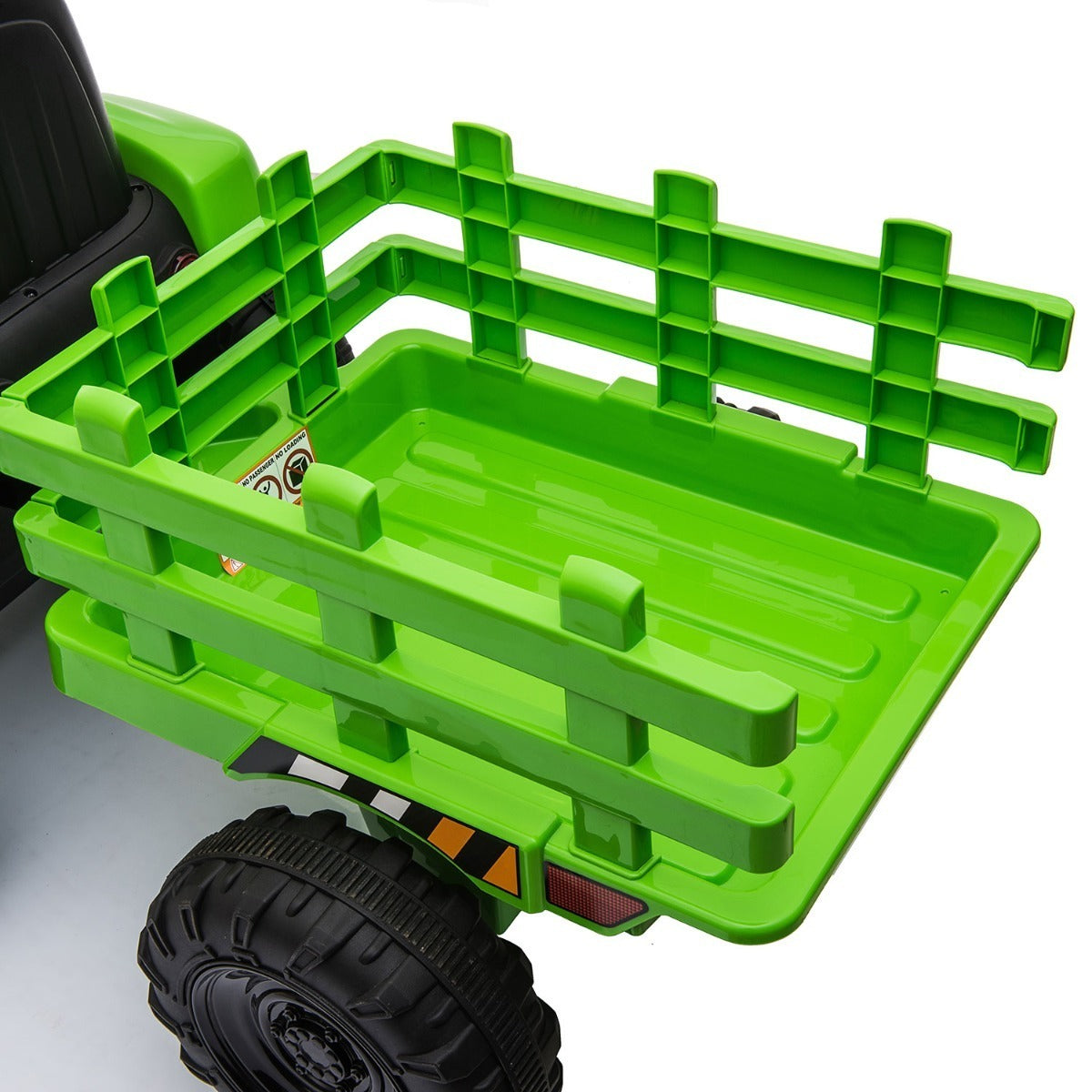 12V Kids Ride-On Tractor with Trailer and Music, Light Green Electric Car for 3-6 Year Olds