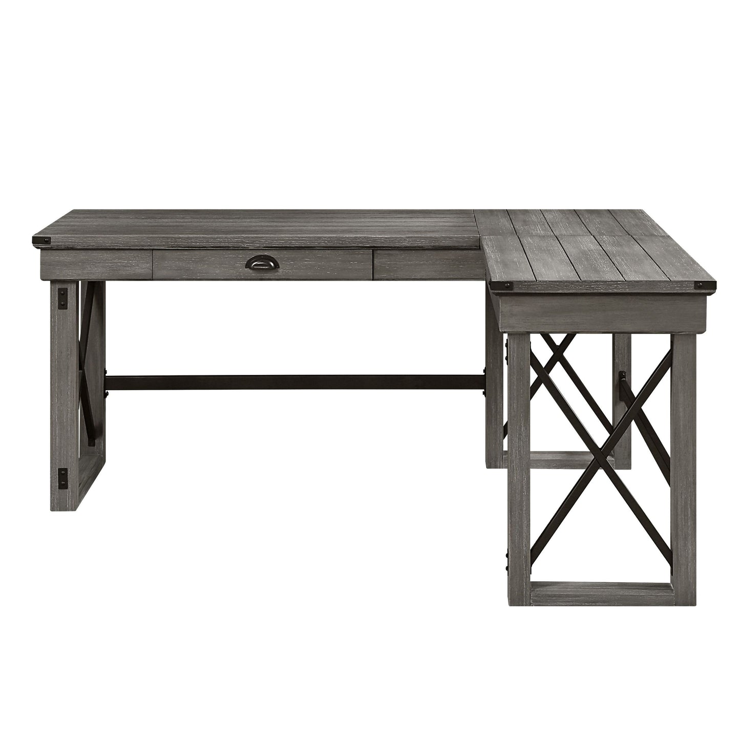 L-Shaped Talmar Writing Desk with Lift Top in Distressed Gray Finish