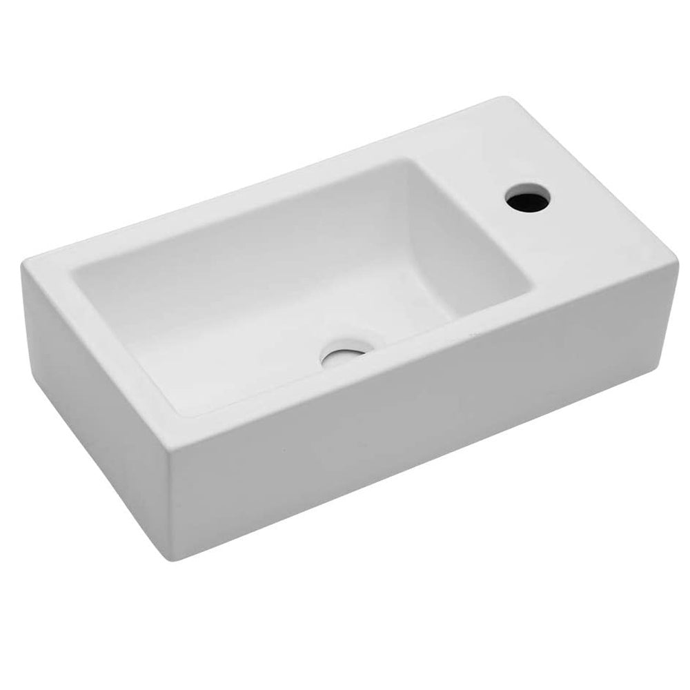 18x10 Inch White Ceramic Rectangle Wall Mount Bathroom Sink with Single Faucet Hole