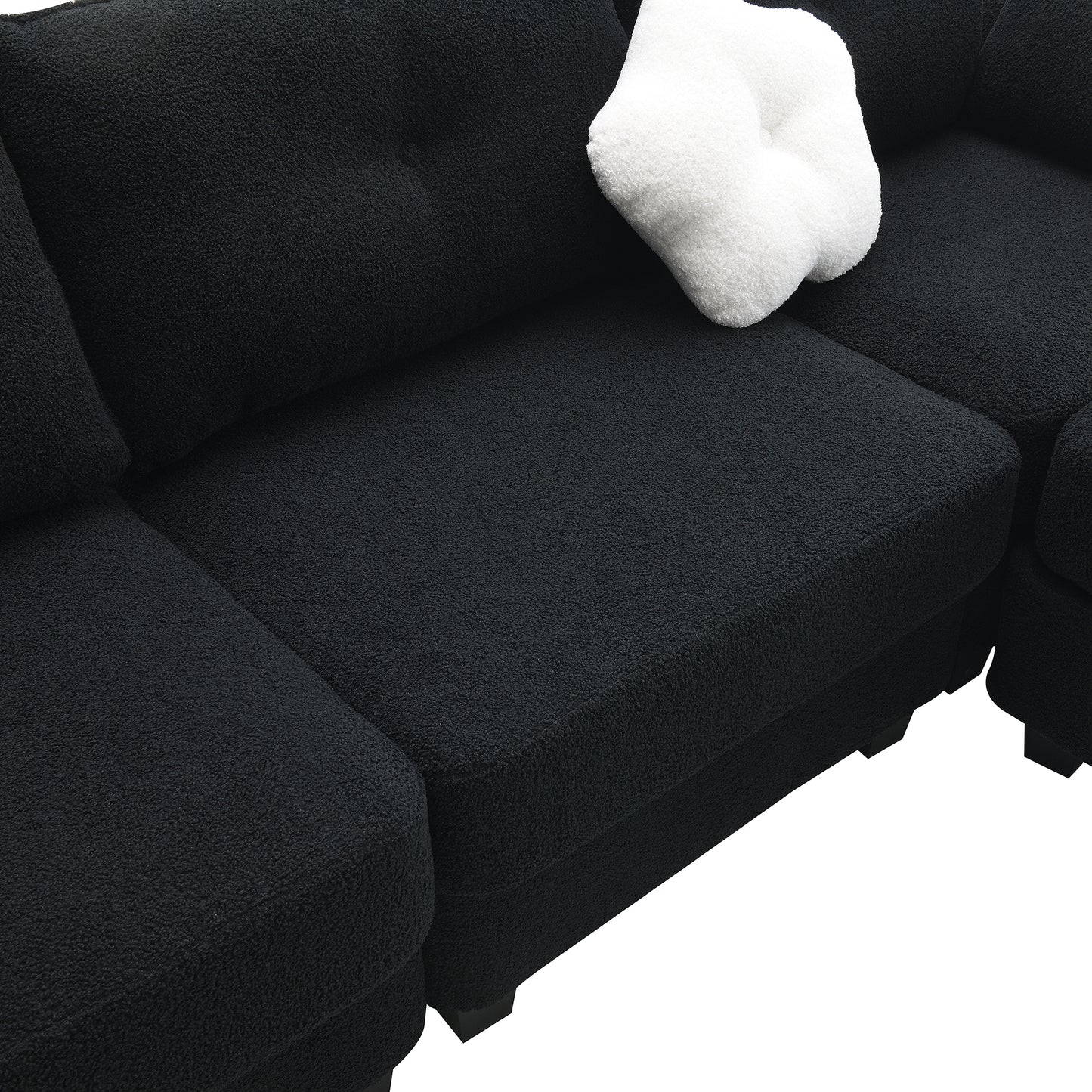 Modern Teddy Velvet Sectional Sofa with Charging Ports and Storage Ottoman - 4 Seat L-shaped Couch