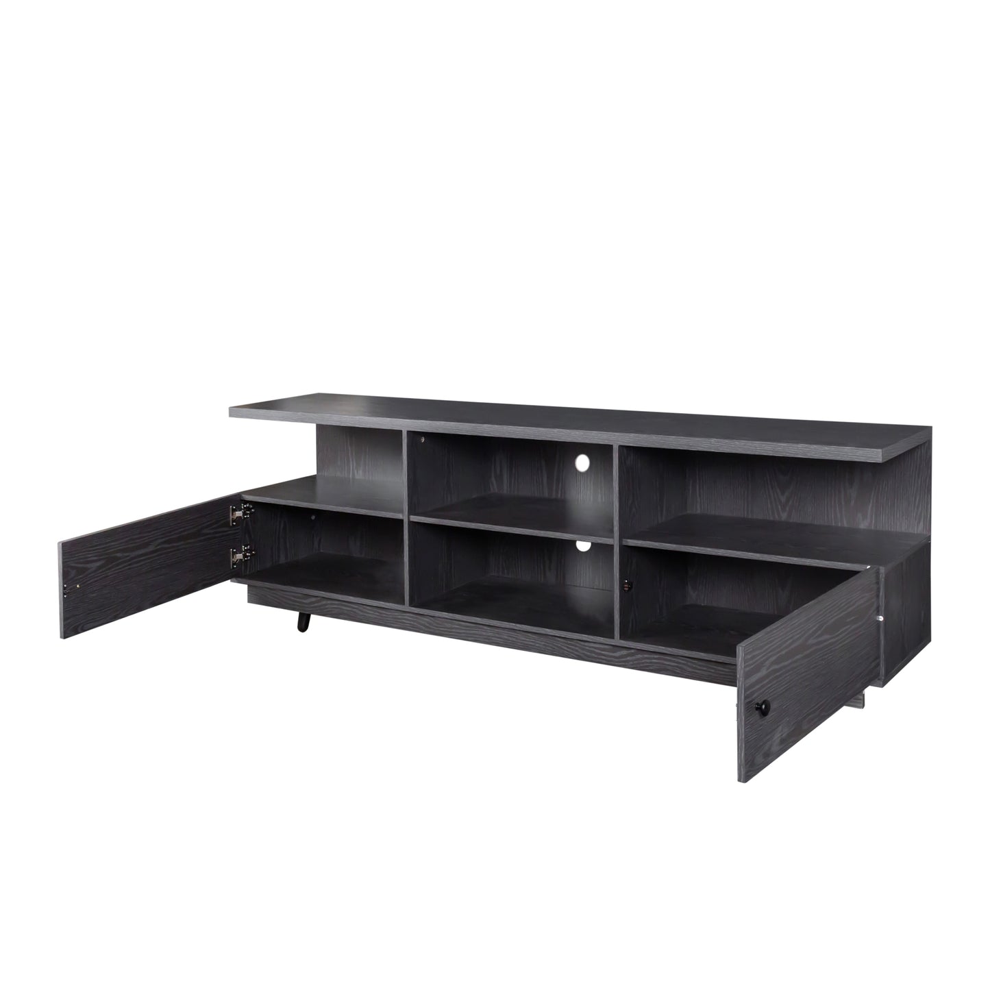 Contemporary Wooden TV Stand with 2 Doors and 4 Open Shelves