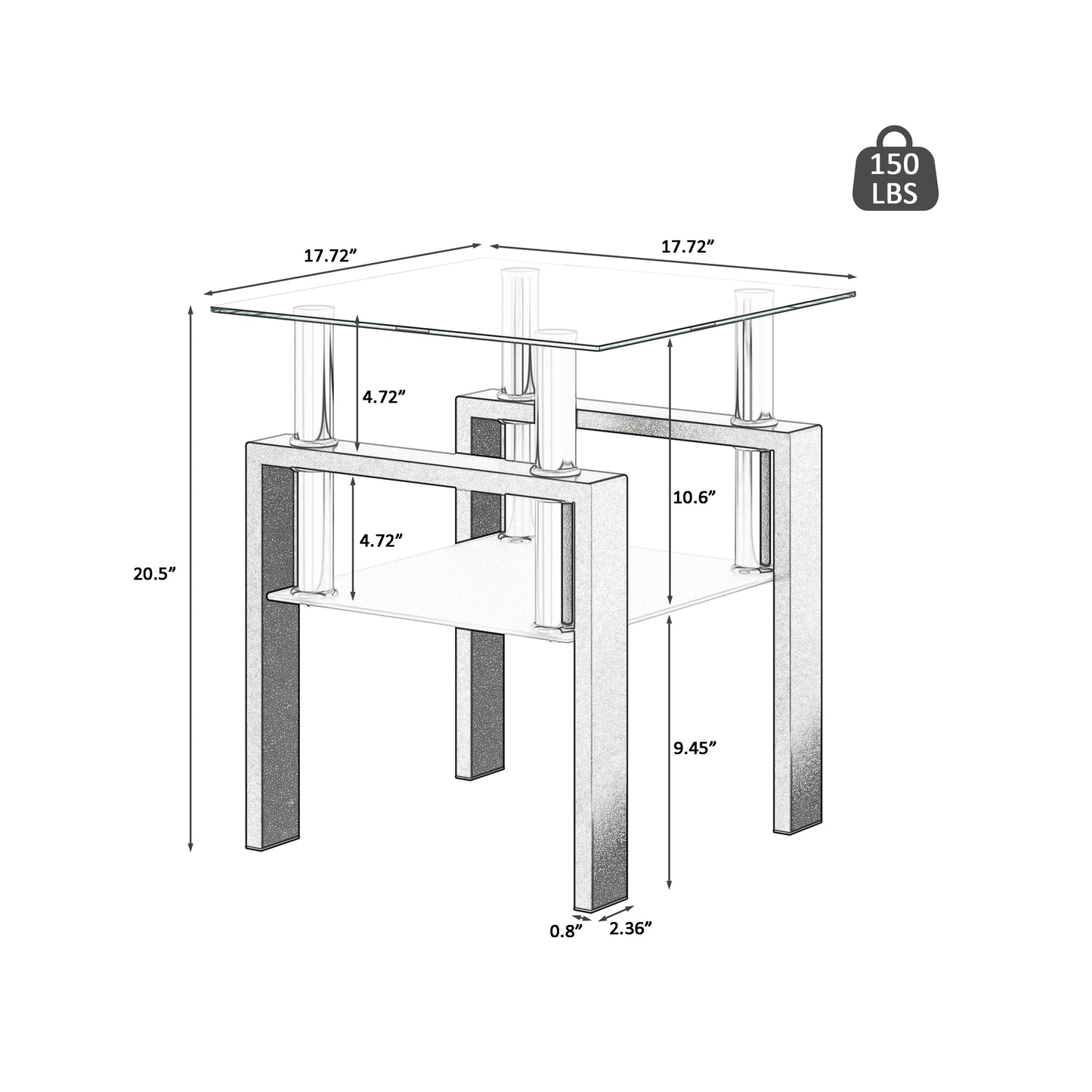 Stylish Tempered Glass Square Table for Living Room with Metal Leg