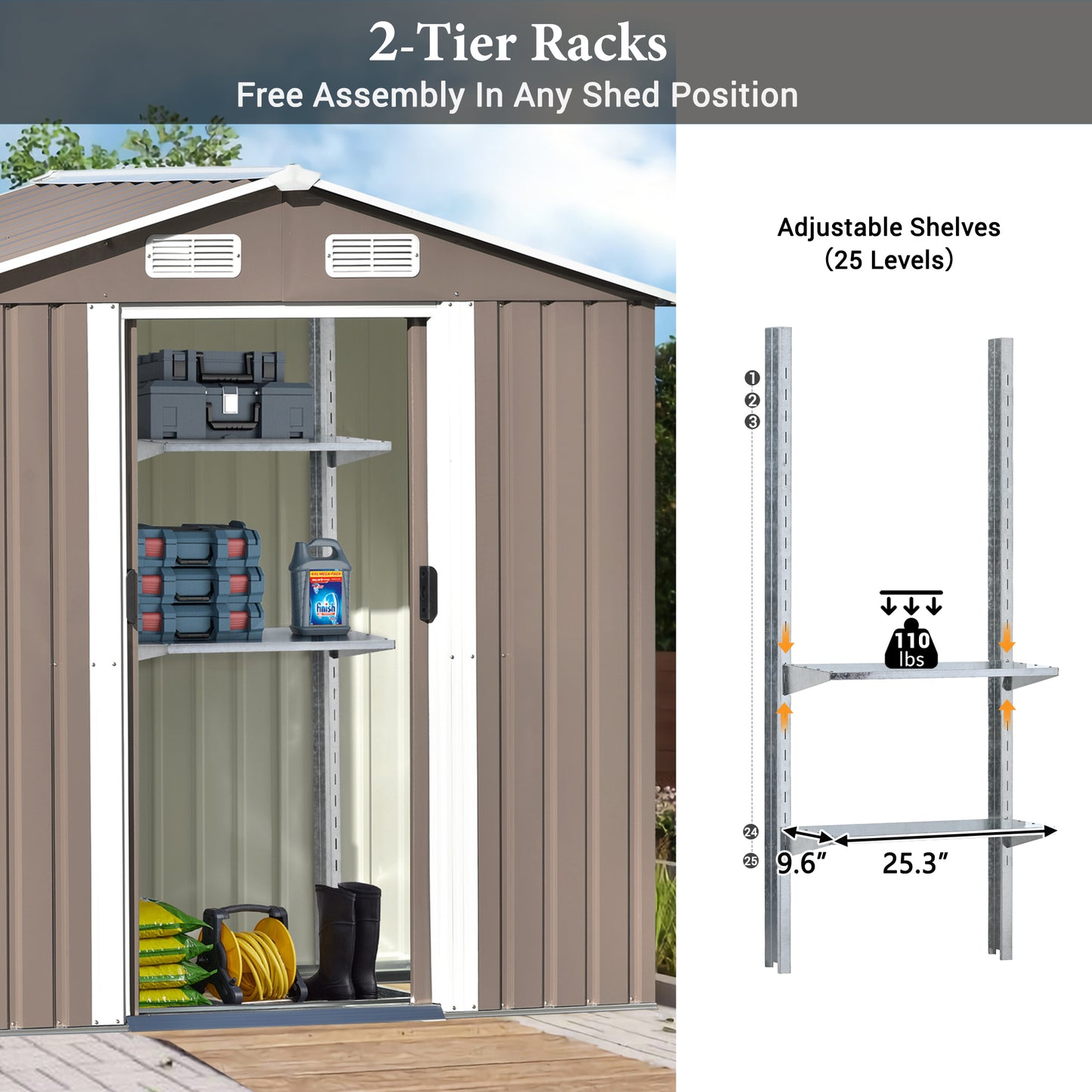 Patio 6ft x4ft Bike Shed Garden Shed, Metal Storage Shed with Adjustable Shelf and Lockable Door, Tool Cabinet with Vents and Foundation for Backyard, Lawn, Garden, Brown