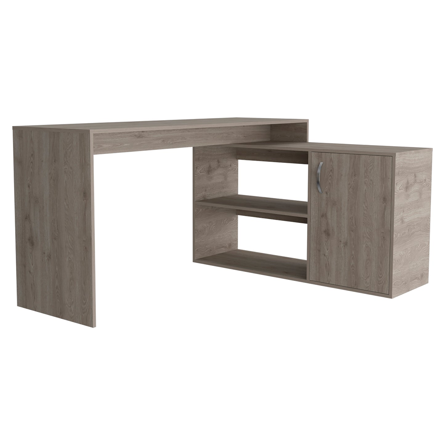 Ridley Light Gray L-Shaped Writing Desk with 2 Shelves - Modern Corner Workspace Upgrade