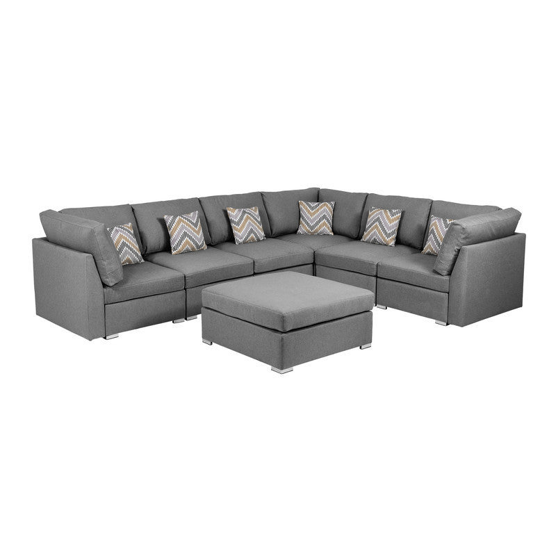 Amira Gray Fabric Convertible Sectional Sofa Set with Ottoman and Throw Pillows