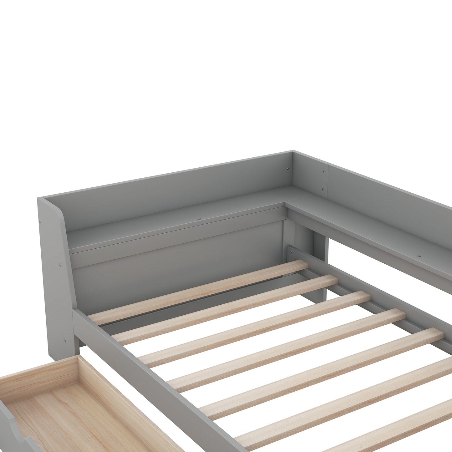 Twin Size Daybed with Shelves, Drawers and Built-In Charging Station, Gray