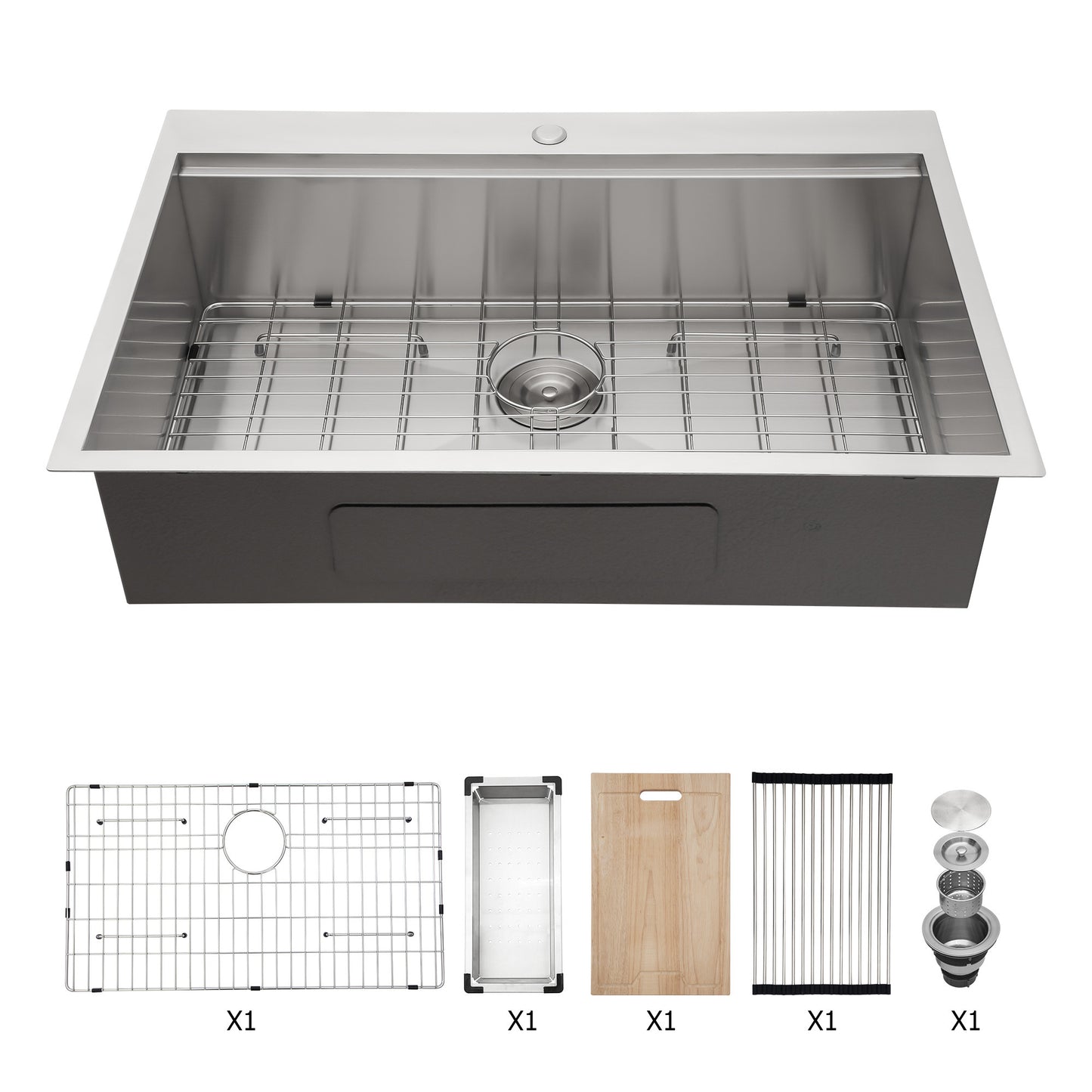 33 Inch Stainless Steel Workstation Kitchen Sink - Topmount Single Bowl Sink