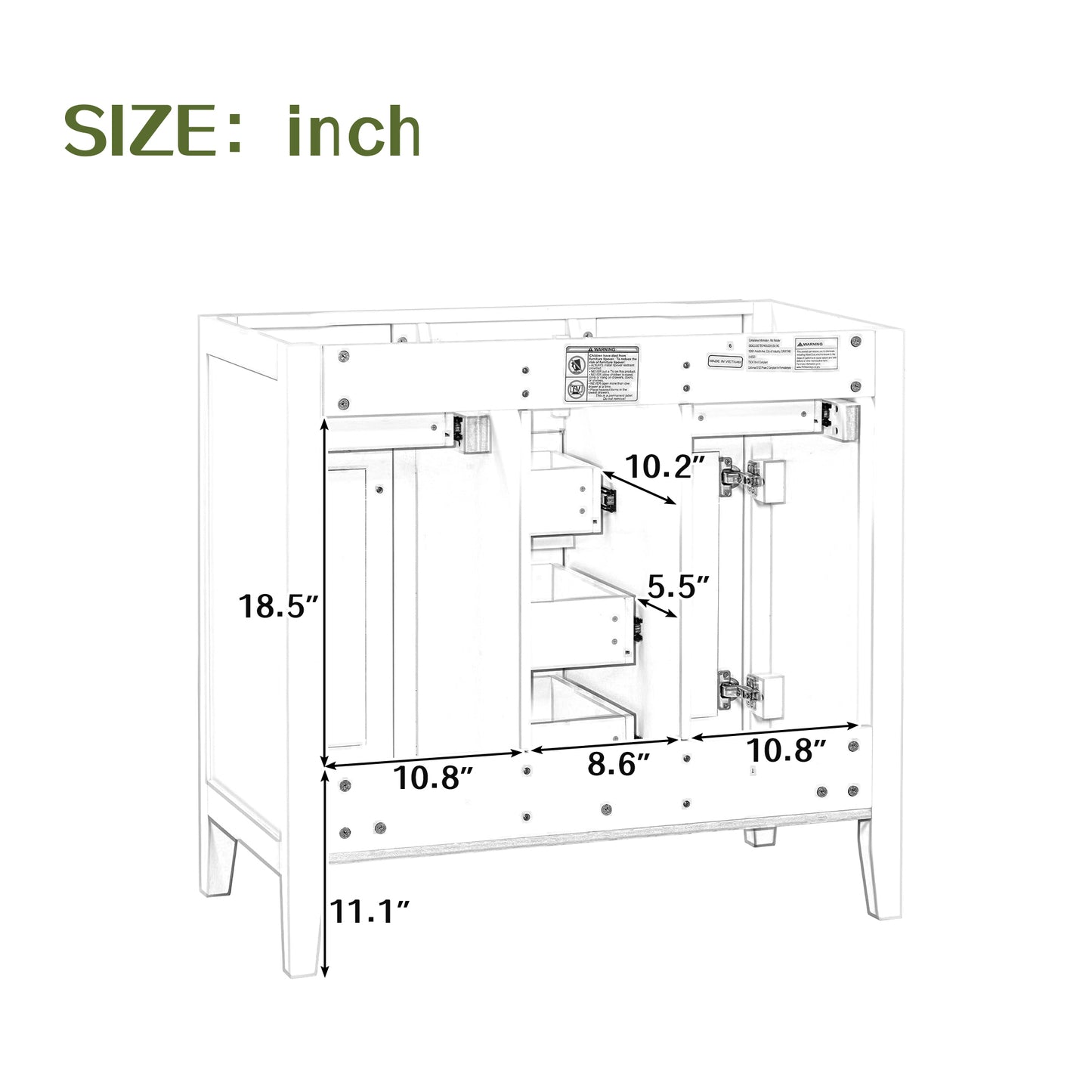 36" Bathroom Vanity with Ceramic Basin, Two Cabinets and Five Drawers, Solid Wood Frame, Grey