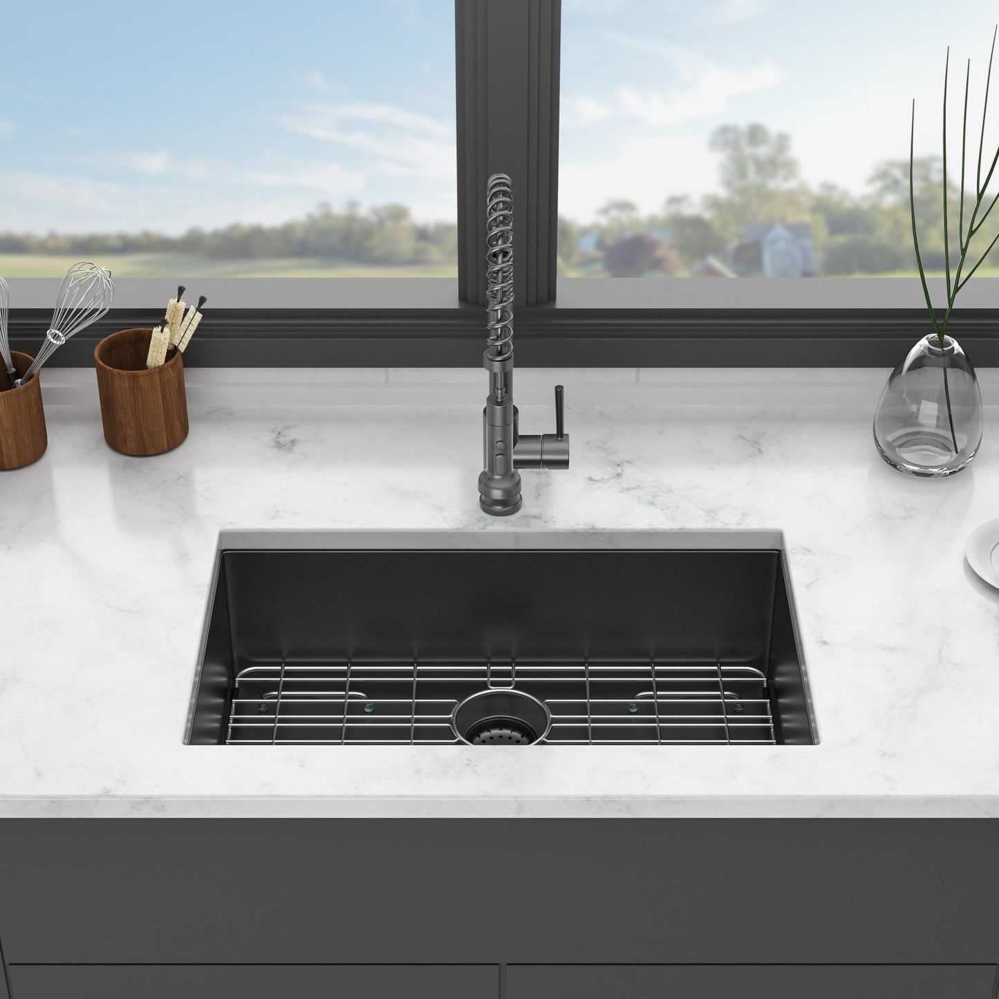 Gunmetal Black 30 Undermount Kitchen Sink - SUS304 Stainless Steel Single Bowl 10 Deep Sink