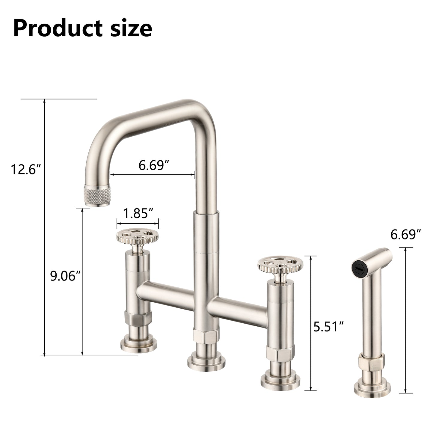 Double Handle Bridge Kitchen Faucet with Side Spray