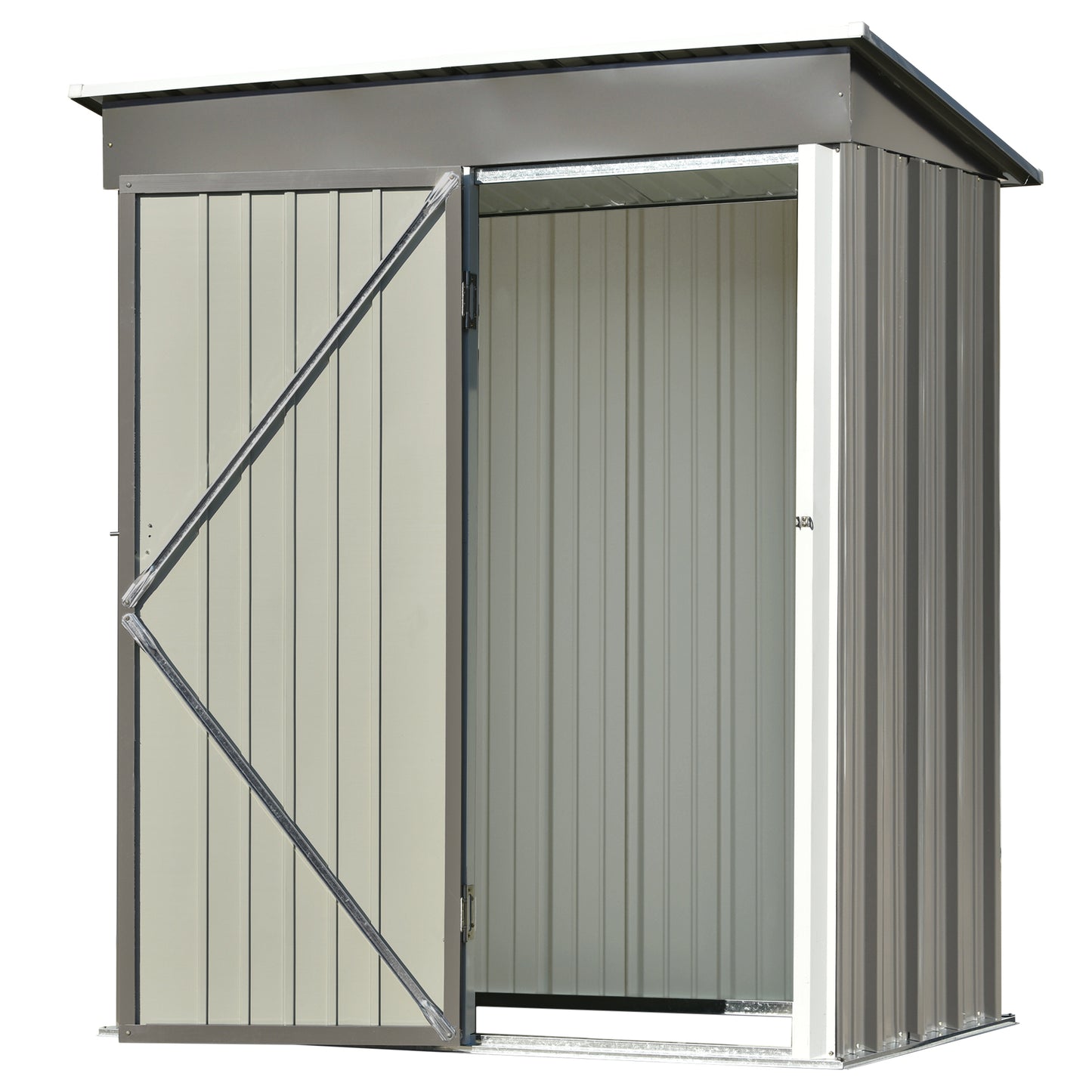 Patio 5ft Wx3ft. L Garden Shed, Metal Lean-to Storage Shed with Lockable Door, Tool Cabinet for Backyard, Lawn, Garden, Gray