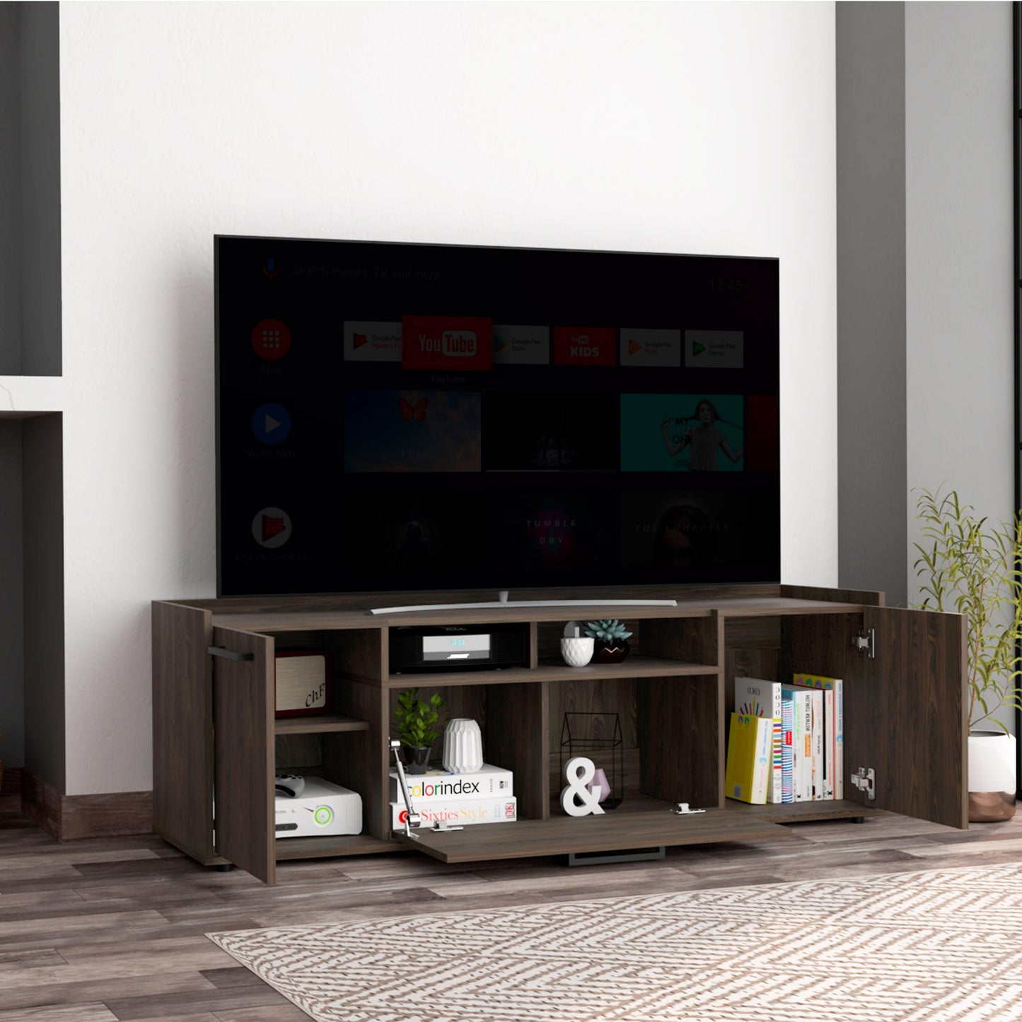 Brock Rectangular TV Stand in Dark Walnut with Two Doors