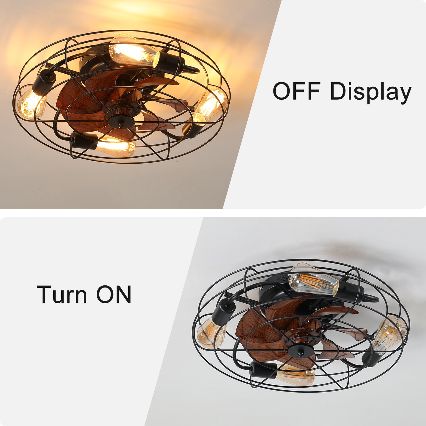 Modern Black Caged Ceiling Fan with Reversible Remote Control