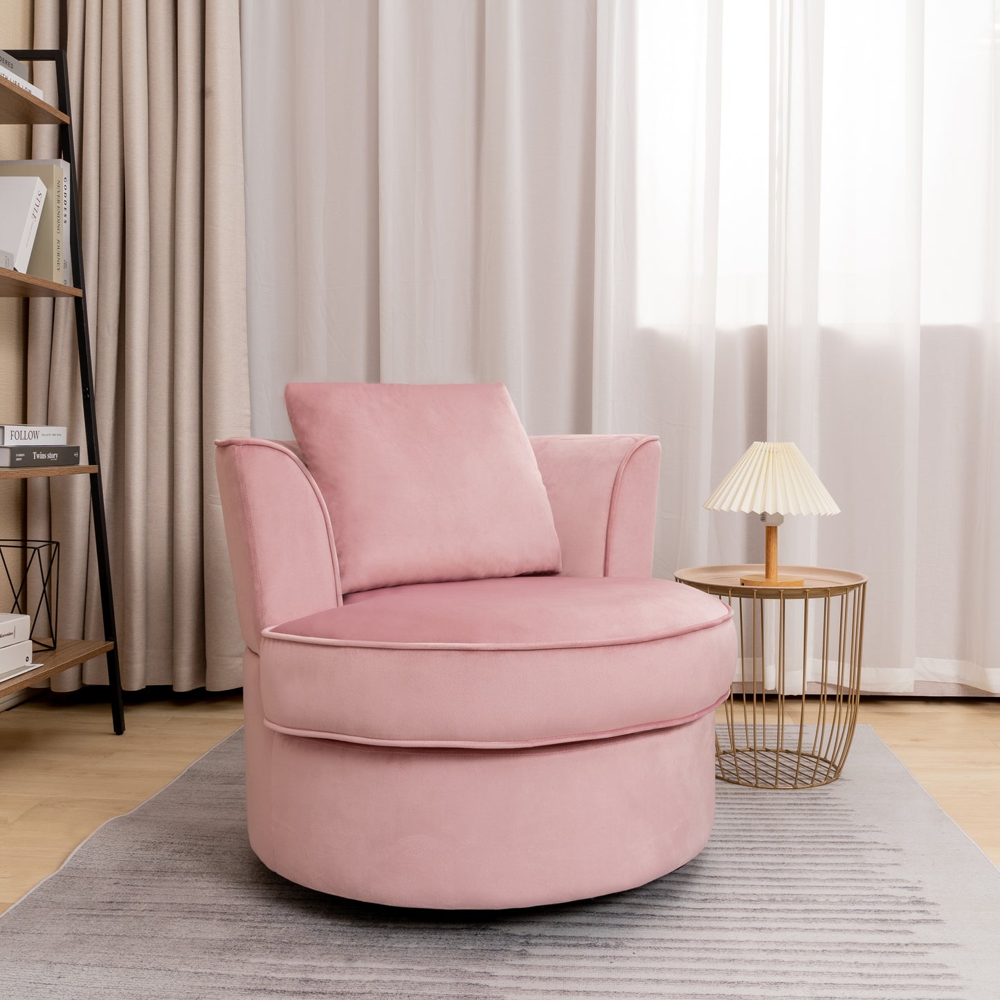 Single Sofa Chair Mid-Century Modern Accent Chair 360°Rotating Sofa Chair for Living Room Bedroom Pink