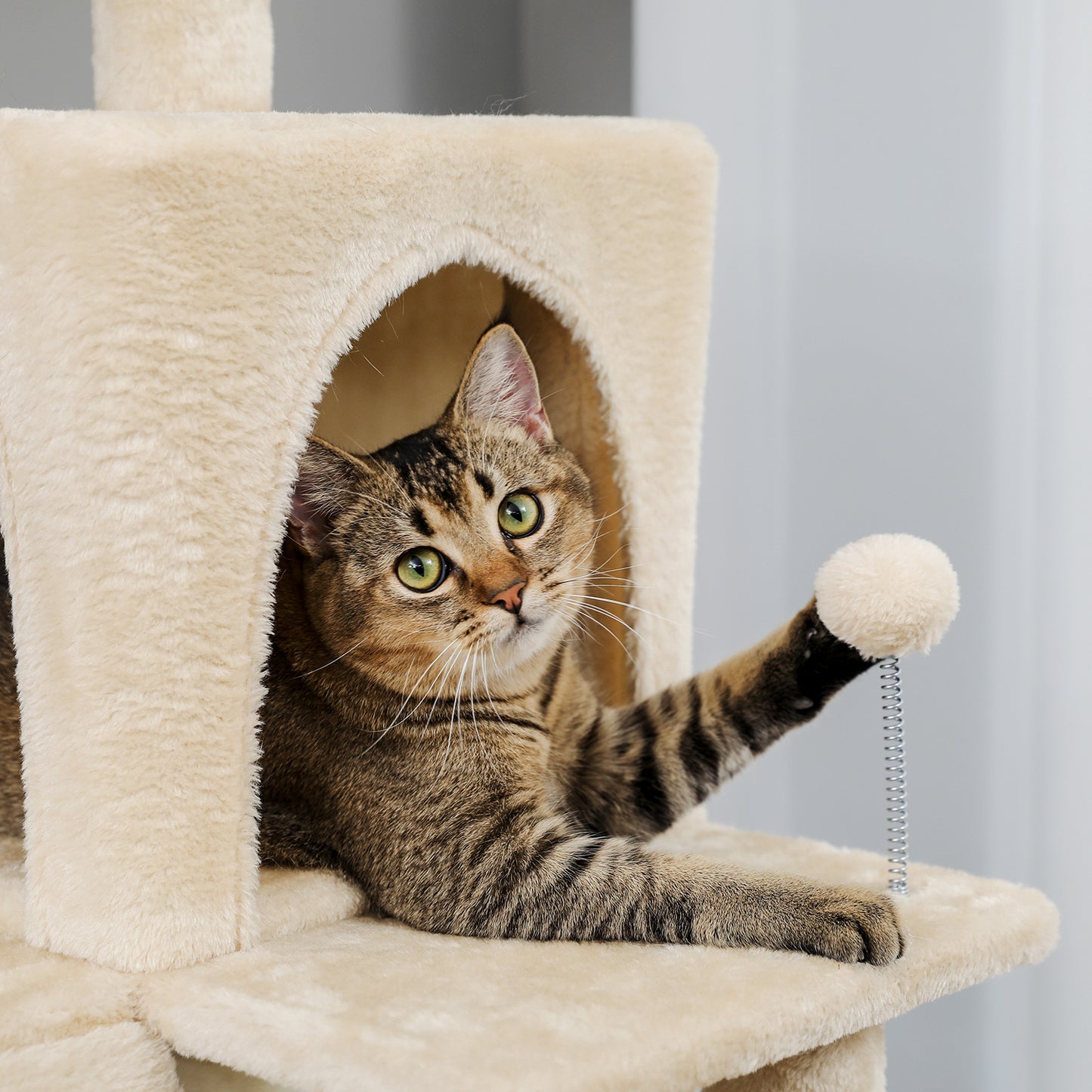 Cat Tree 69 Inches Cat Tower with 2 Condos and 2 Perches, Kitty Climber Tower Furniture, Upgraded Version Beige