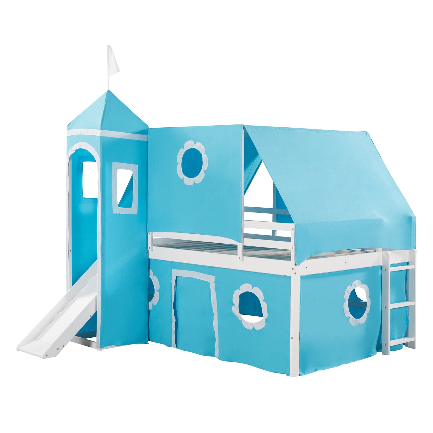 Blue Castle Bunk Bed - Full Size with Slide and Tower