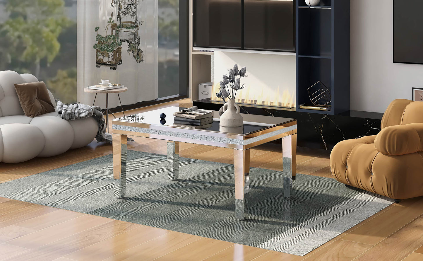 Elegant Crystal-Design Adjustable Glass Coffee Table