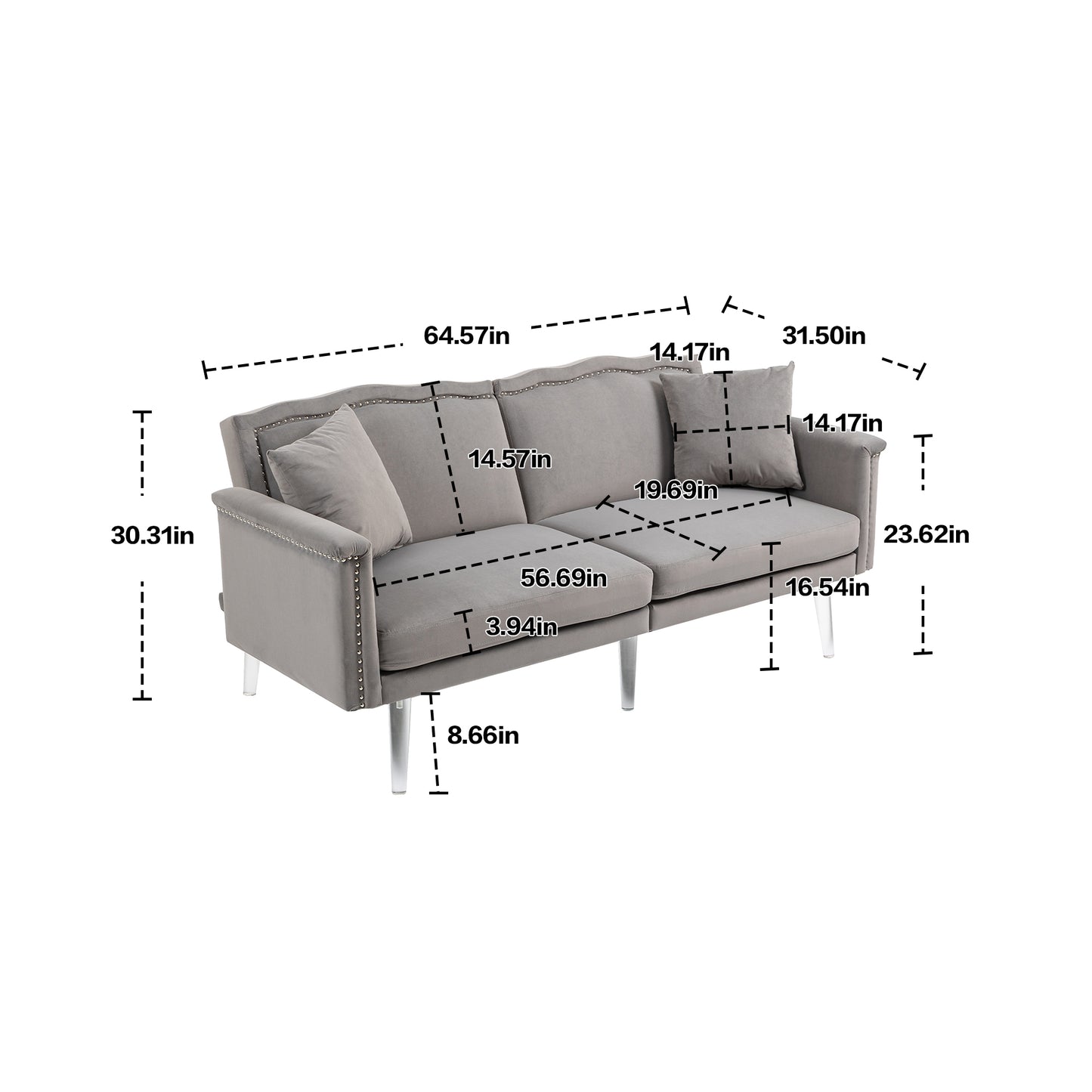 Couches for Living Room Mid Century Modern Velvet Love Seats Sofa with 2 Pillows, Loveseat Armrest for Bedroom, Apartment, Home Office