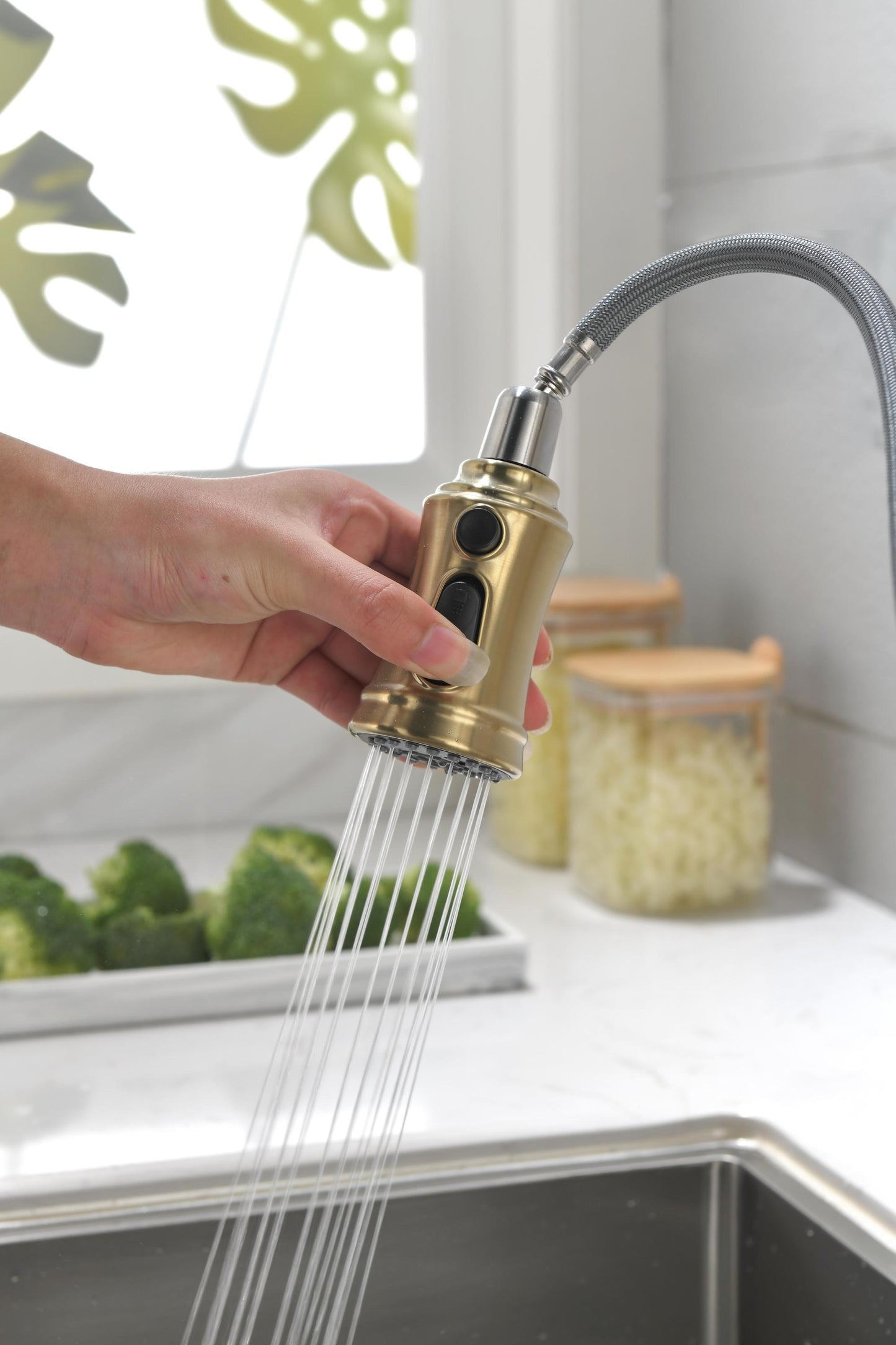 Single Handle High Arc Pull Out Kitchen Faucet,Single Level Stainless Steel Kitchen Sink Faucets with Pull Down Sprayer