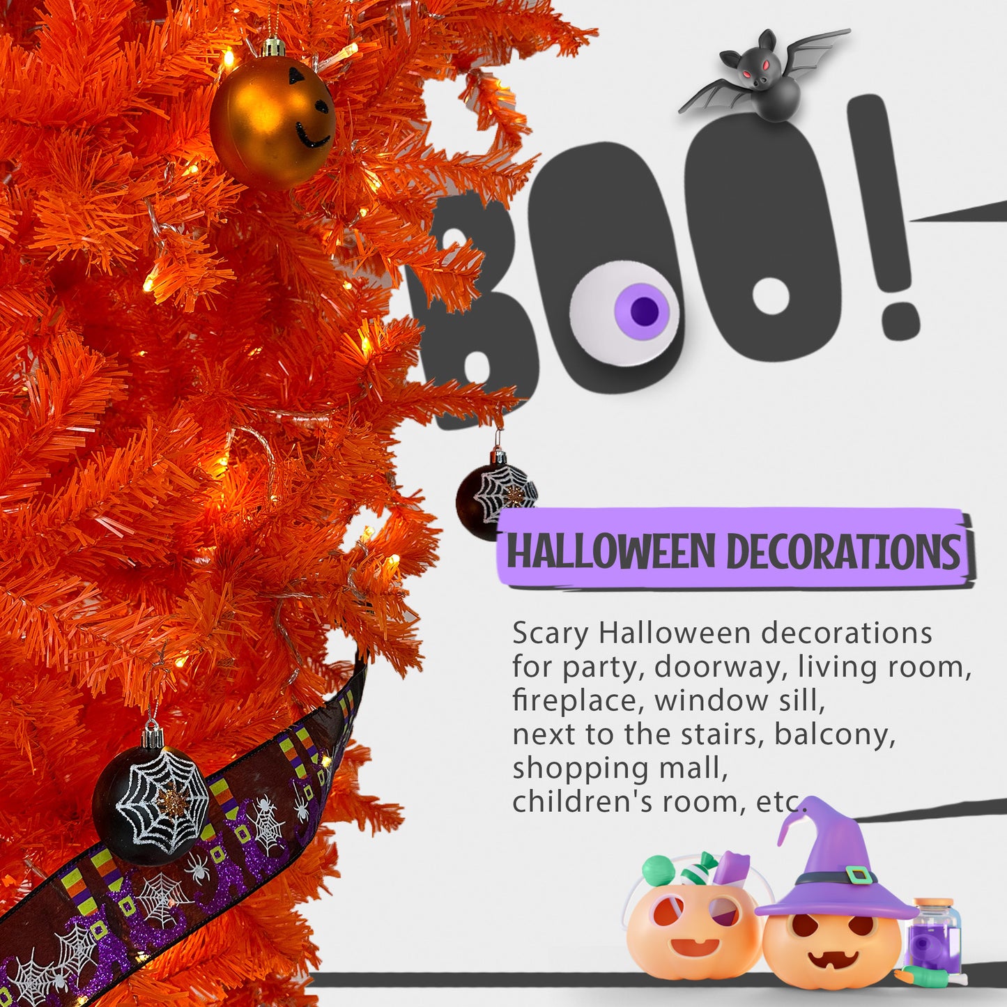 Upside Down Halloween-Inspired 7.5 FT Tree with Orange Foliage and LED Lights