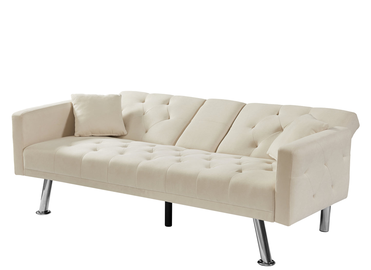 Square arm armrests, beige linen convertible sofa and daybed