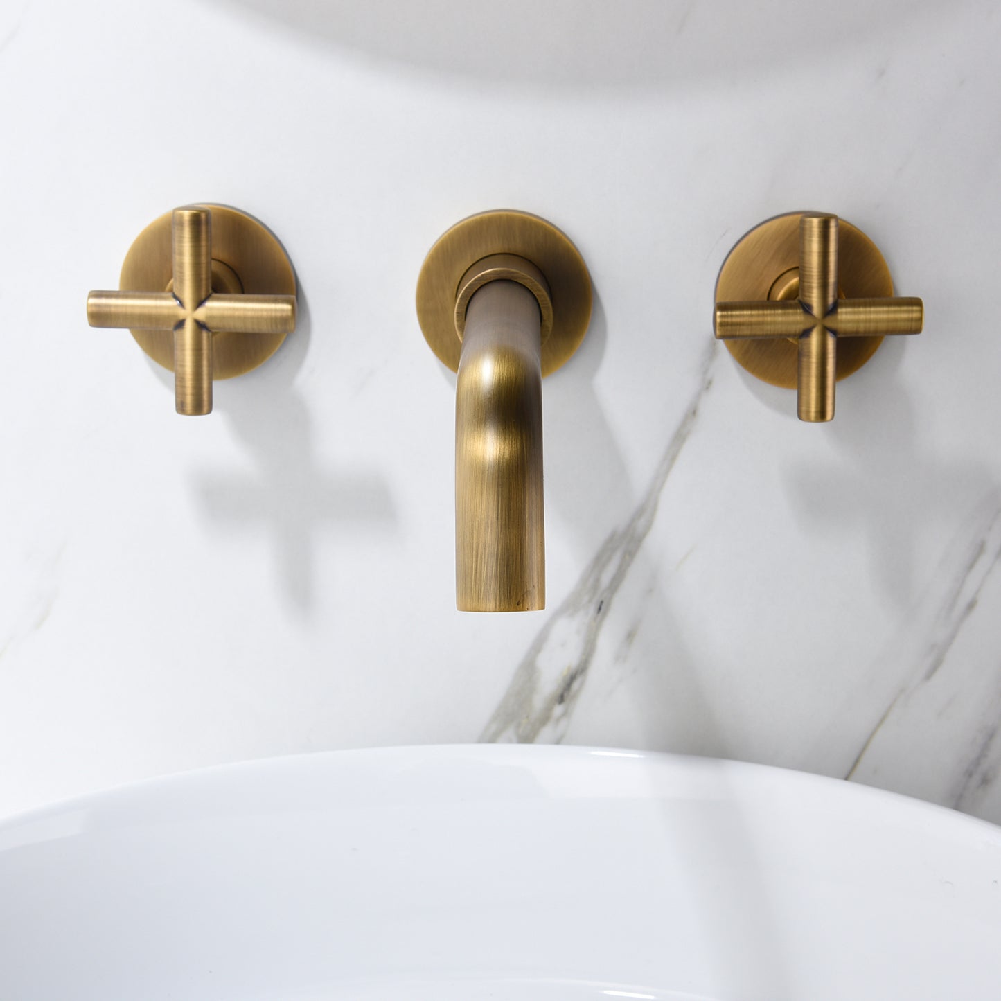 Wall Mount Bathroom Faucet with Bronze Cross Handles