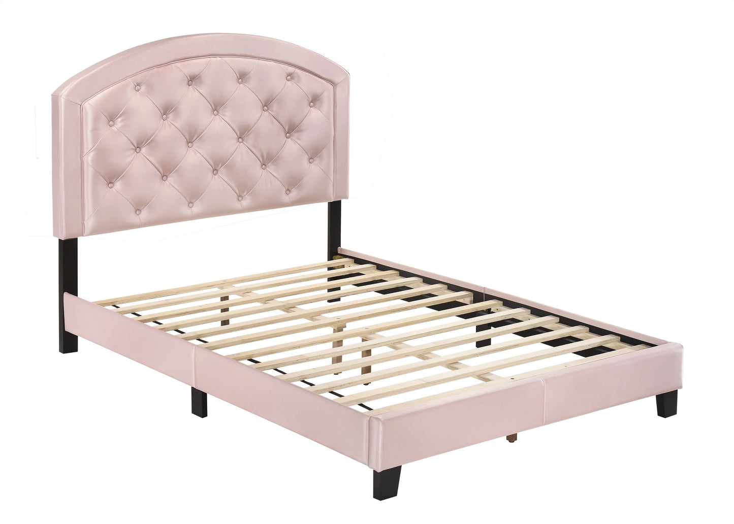 Full Upholstered Platform Bed with Adjustable Headboard 1pc Full Size Bed Pink Fabric