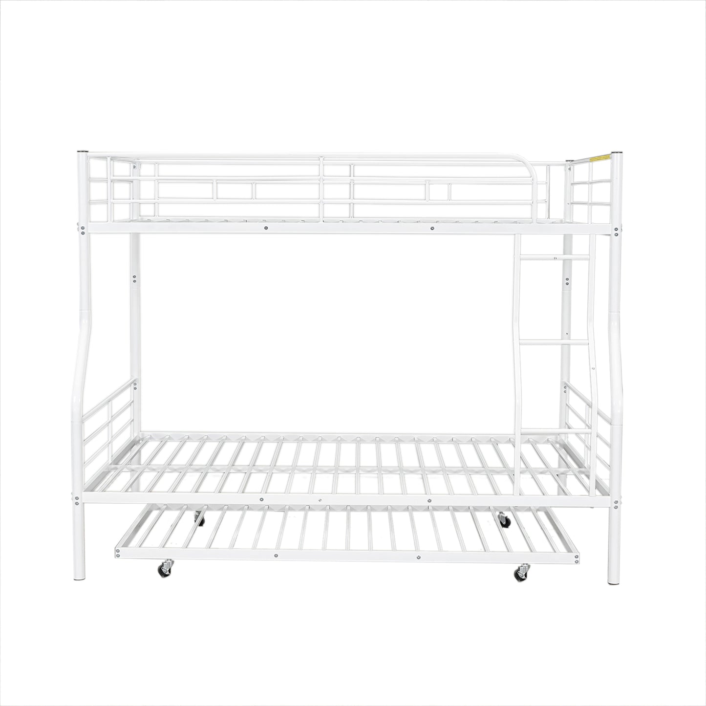 White Full XL Over Queen Metal Bunk Bed with Trundle