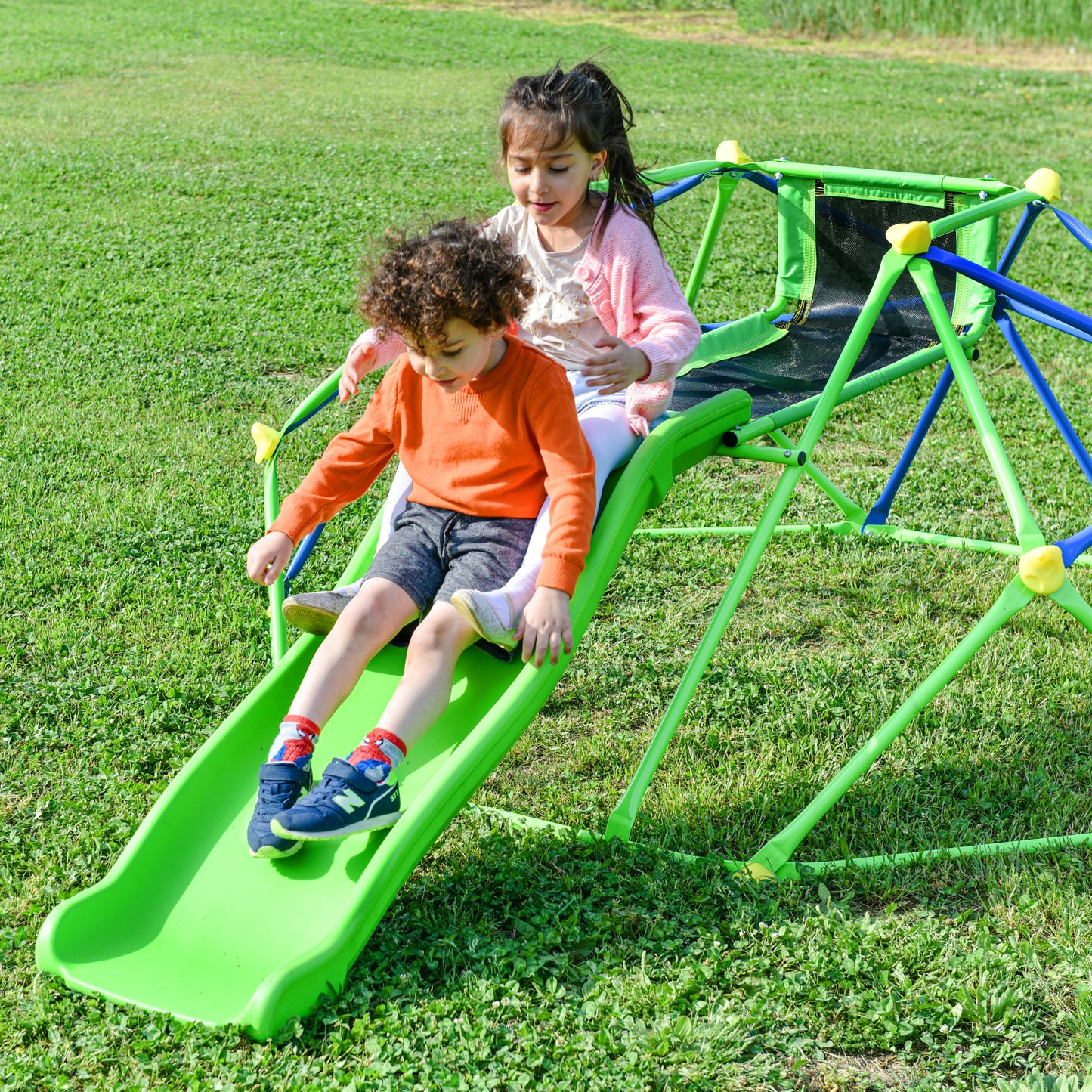 Kids Climbing Dome Jungle Gym with Wave Slide - Outdoor and Indoor Playground for Active Play