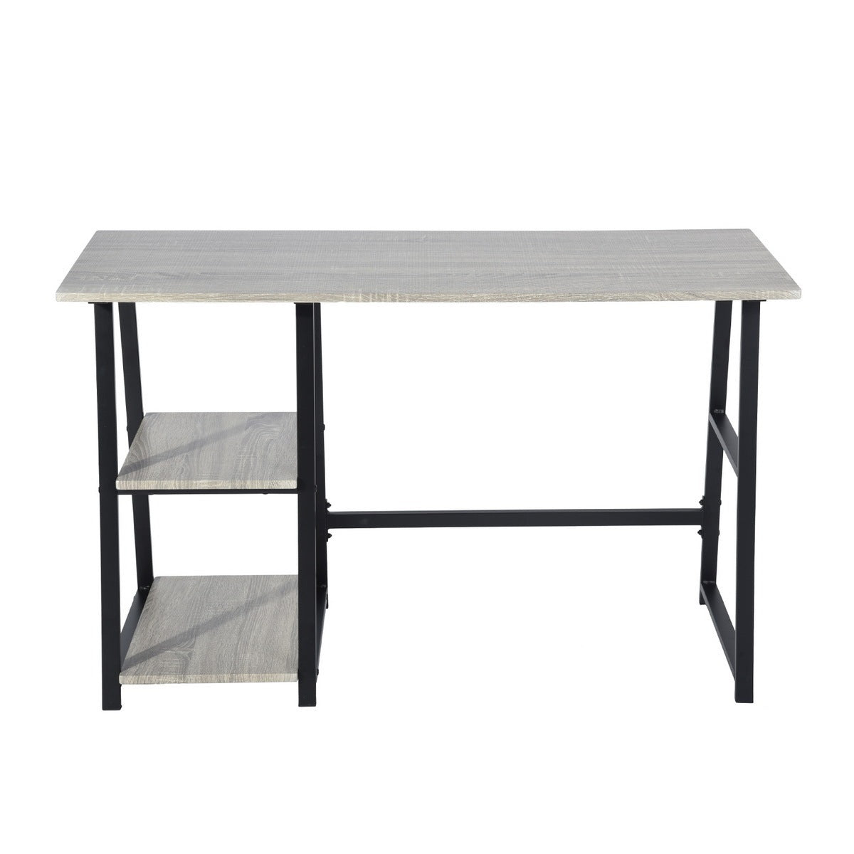 Adjustable Wooden Desk with 2 Open Shelves - GREY & BLACK