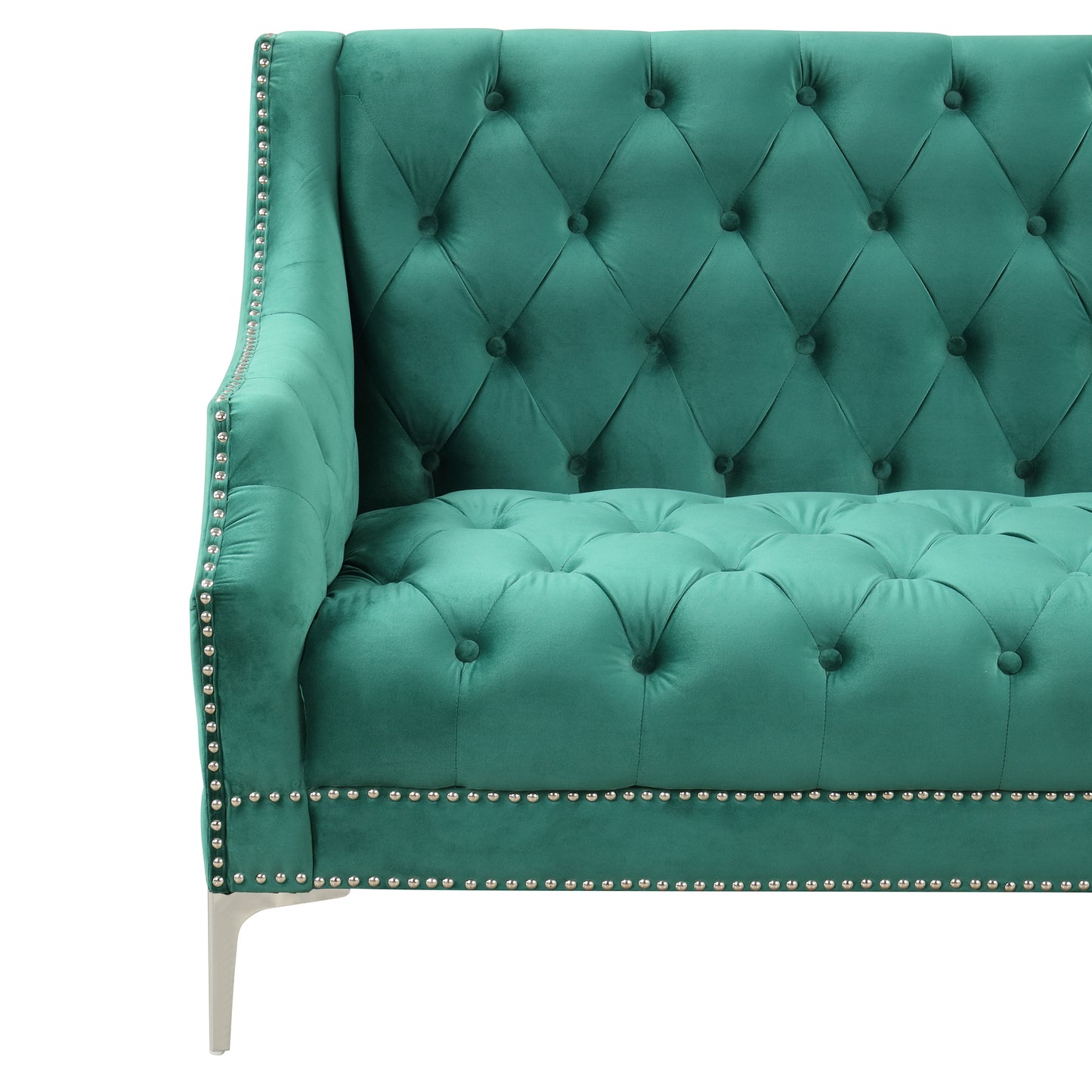 78-Inch Modern Dutch Plush Upholstered Green Sofa with Metal Legs