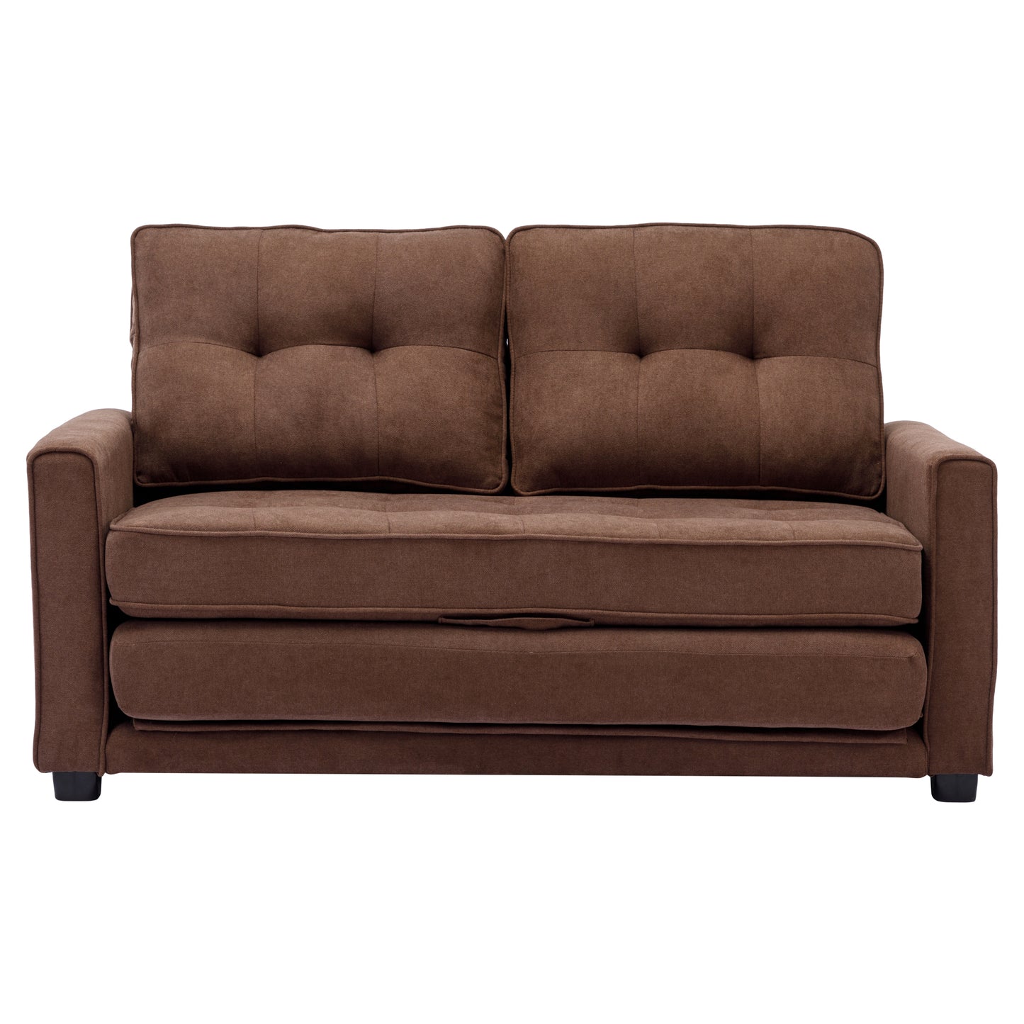 59.4 Pull-Out Loveseat Sofa Bed with Side Pocket, Brown Chenille Upholstered Couch