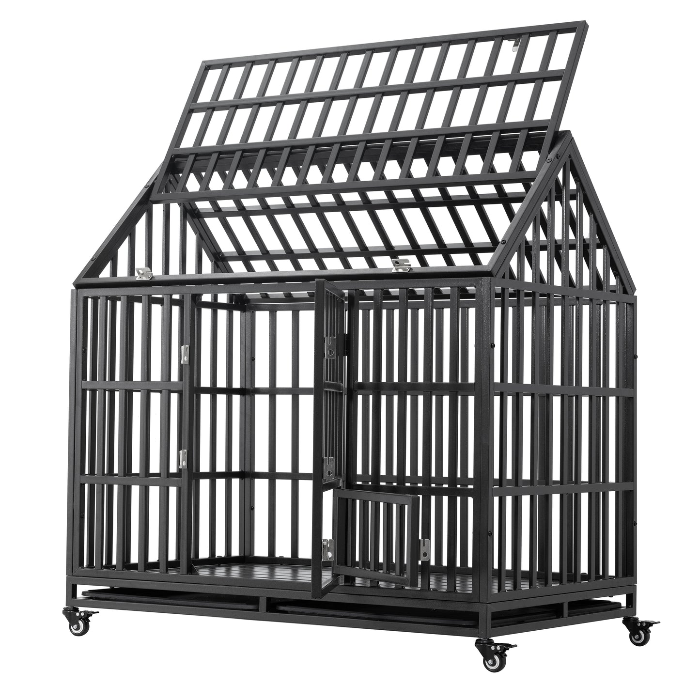 Heavy Duty Dog Cage  pet Crate with Roof & window on roof