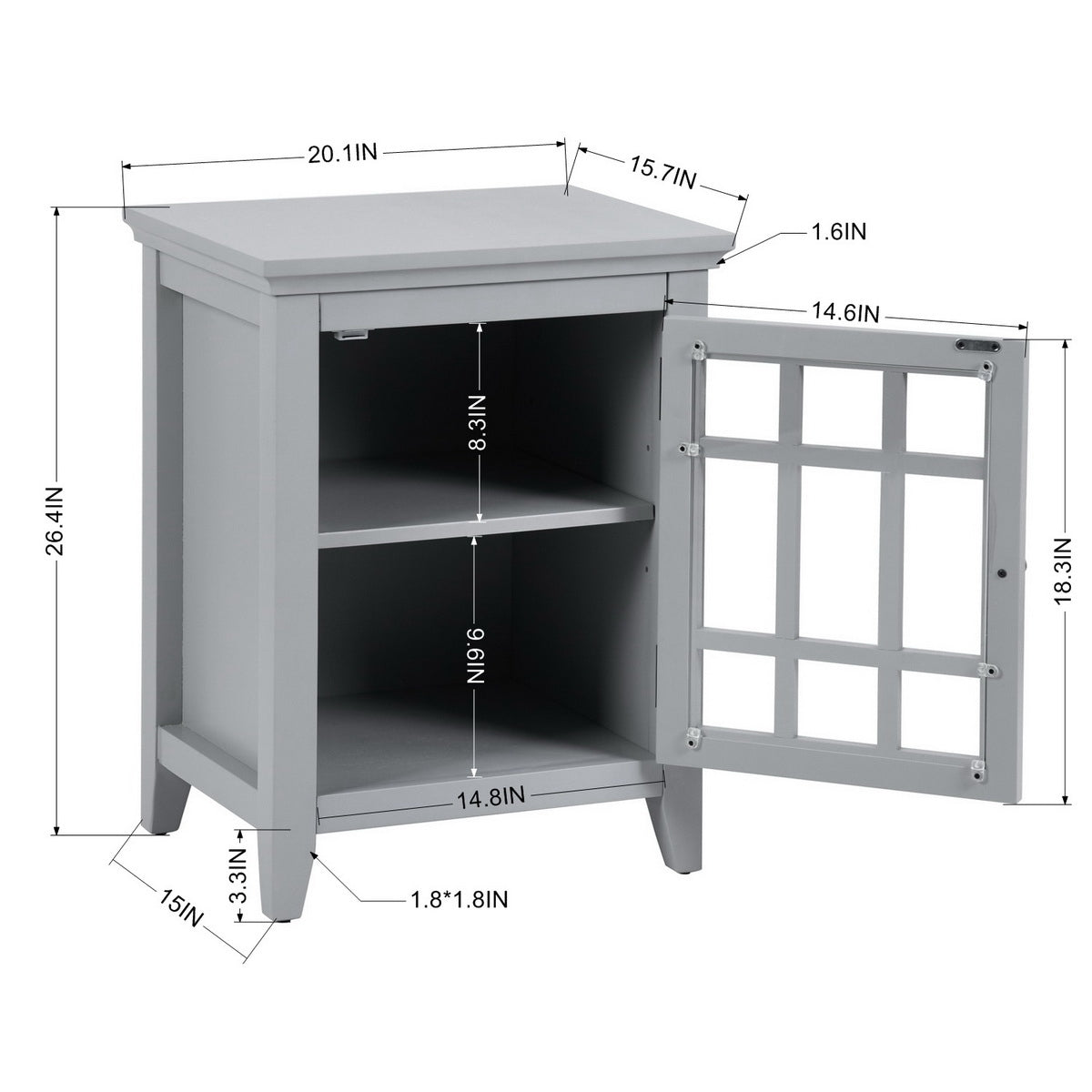 Bedroom Small Bedside Table/Night Stand with Open door Storage Compartments, grey