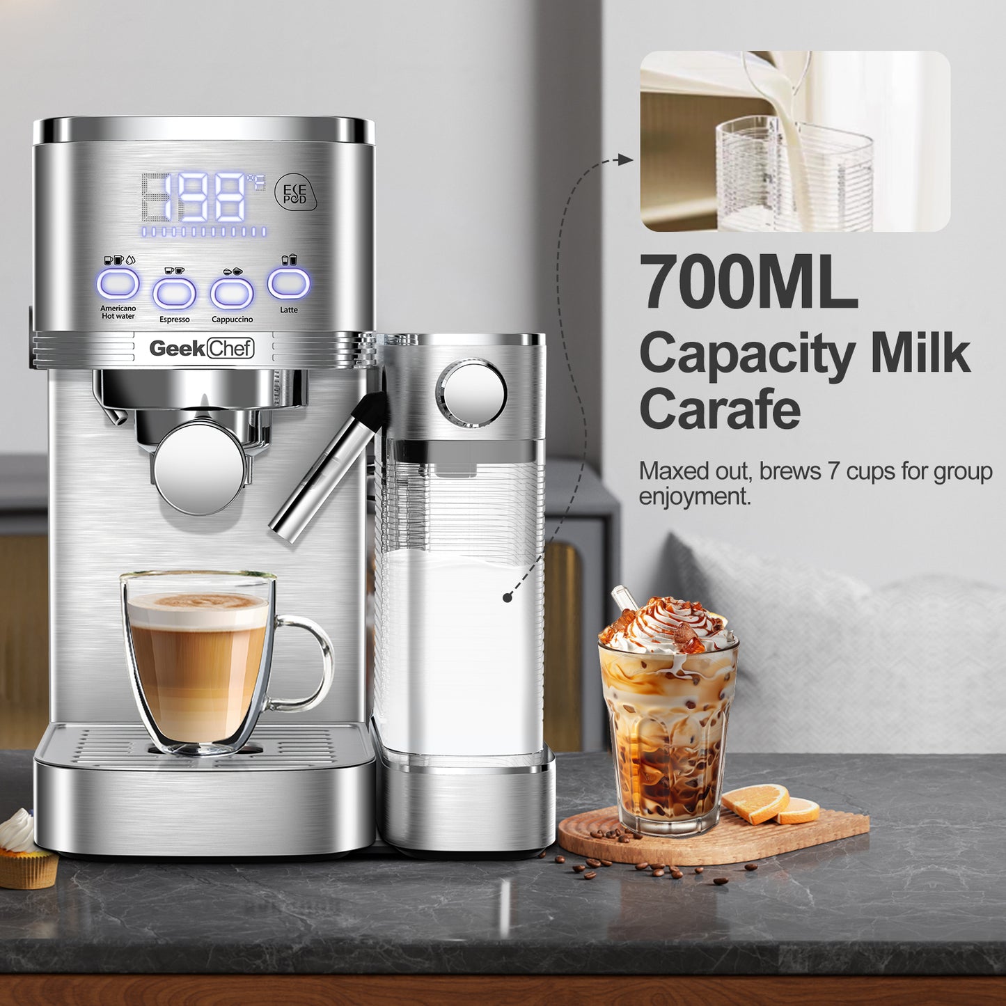 Automatic Milk Frother Espresso and Cappuccino Machine with ESE POD filter