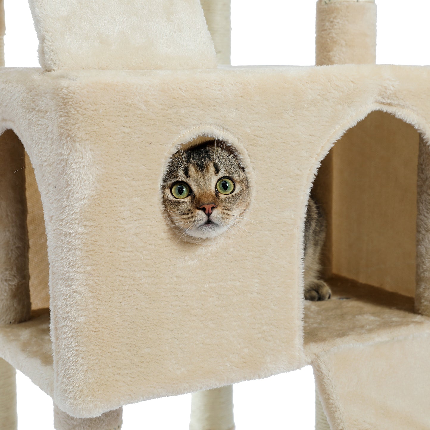 Cat Tree 69 Inches Cat Tower with 2 Condos and 2 Perches, Kitty Climber Tower Furniture, Upgraded Version Beige