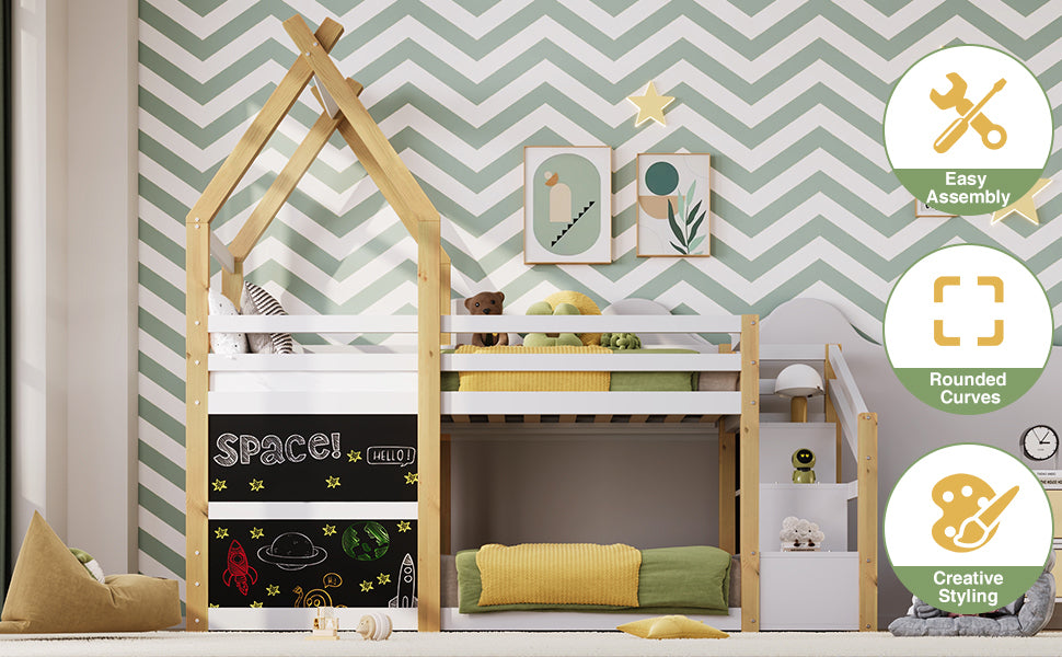 Treehouse Bunk Bed with Storage Staircase and Blackboards