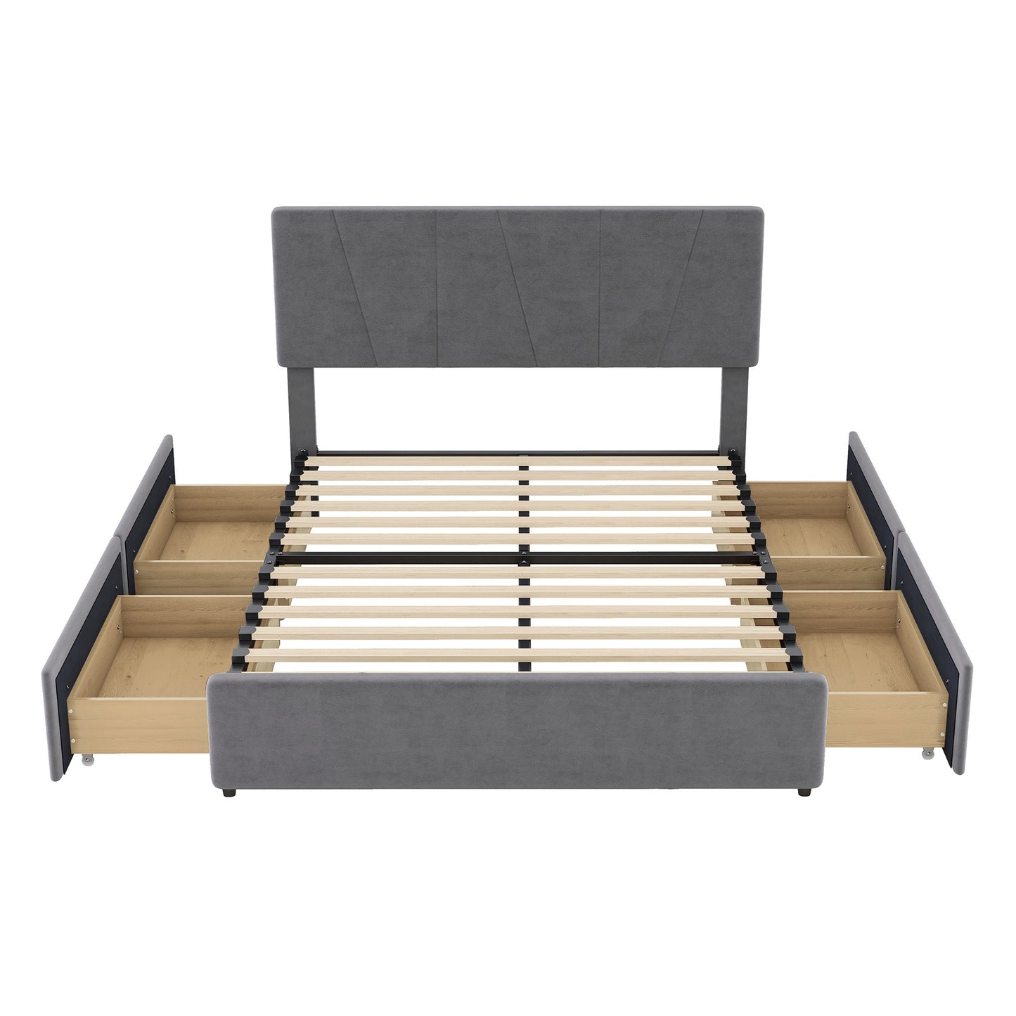 Full Size Upholstery Platform Bed with Four Drawers on Two Sides, Adjustable Headboard, Grey(: WF291773EAA)