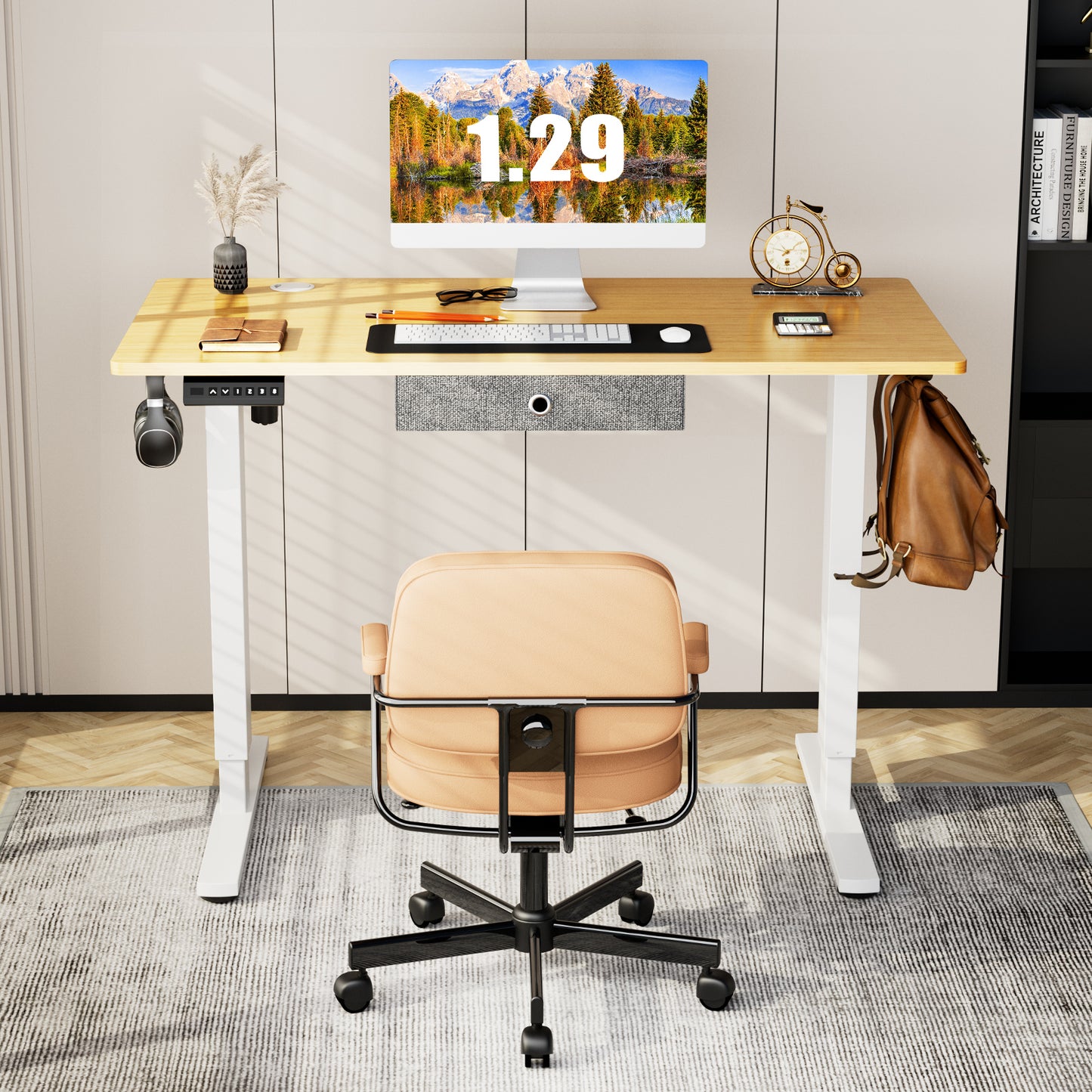 Electric Standing Desk with Drawer - Spacious 48 x 24 Inches Natural Height Adjustable