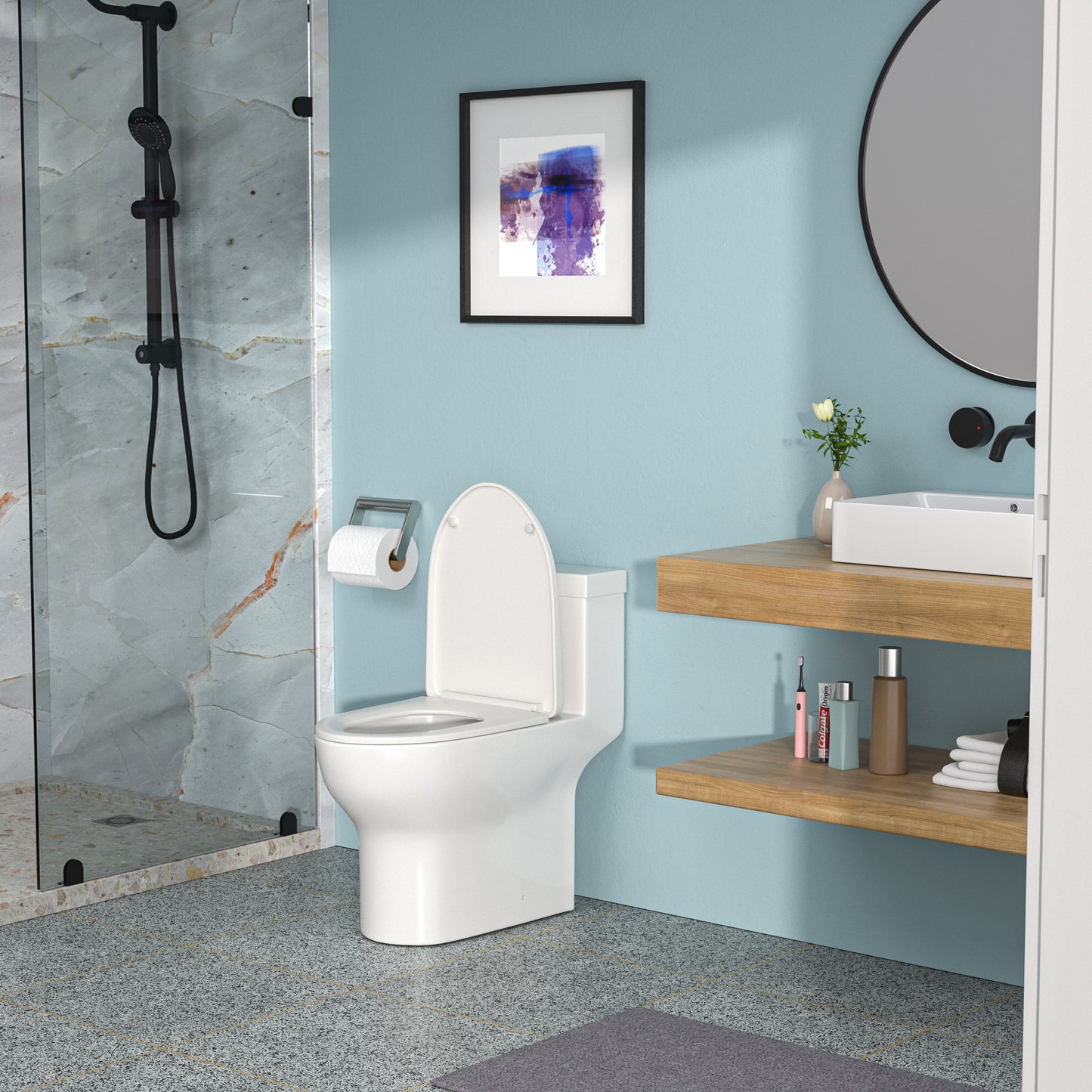 Ceramic One Piece Toilet,Single Flush with Soft Clsoing Seat