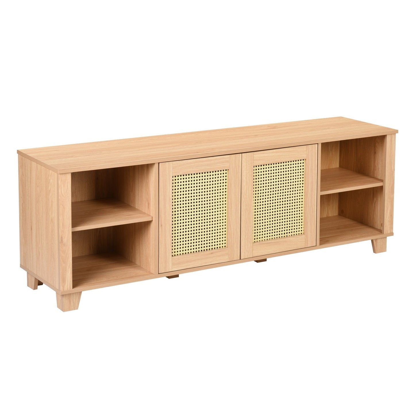 Rattan TV Stand with Boho-Chic Design for 65-70 inch TVs and Ample Storage