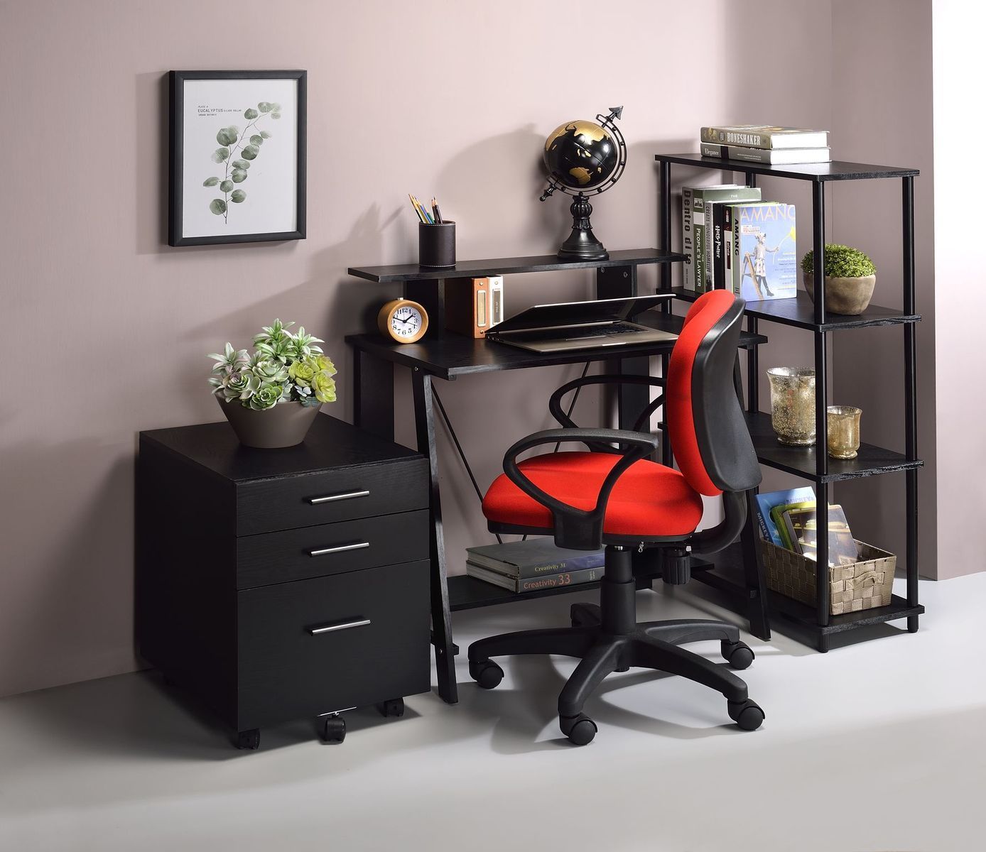 Elegant and Practical Black Writing Desk with Industrial Flair