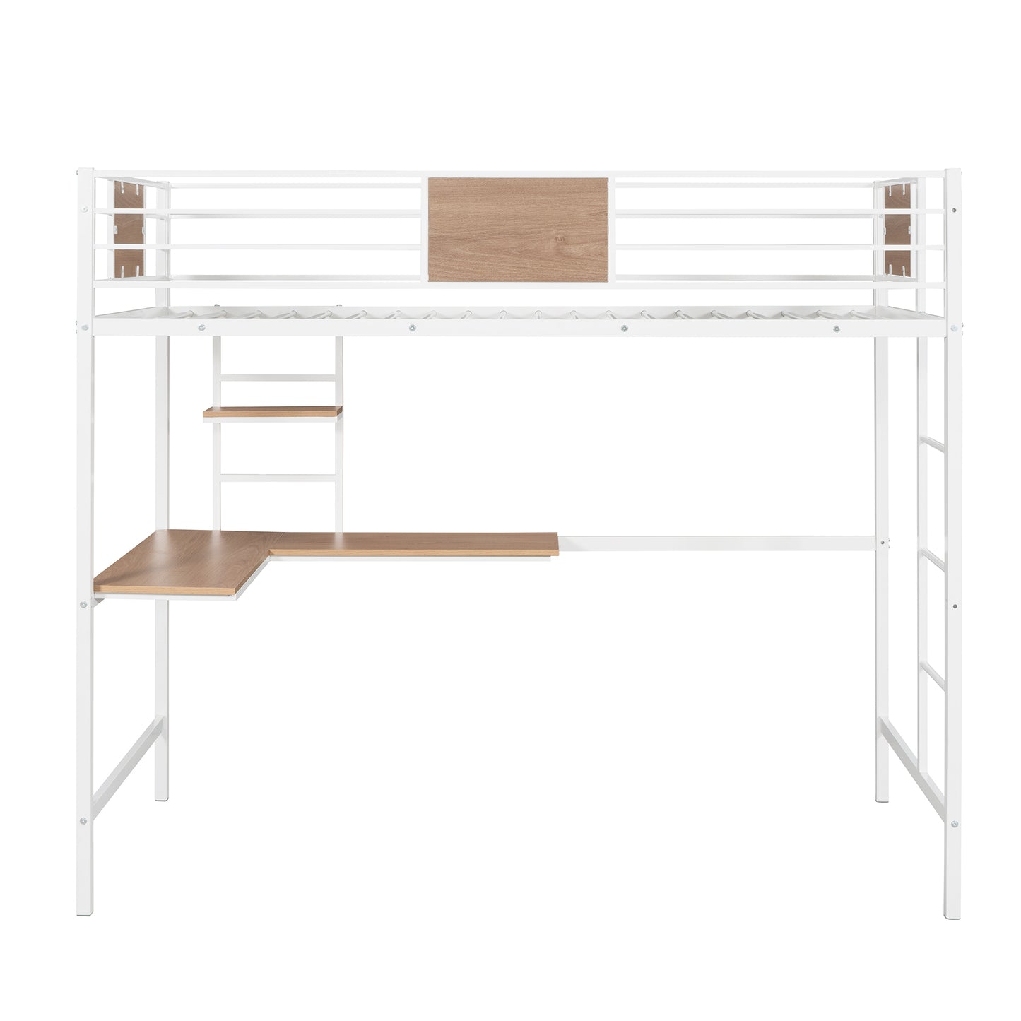 Twin Metal Loft Bed with Desk and Shelve,White